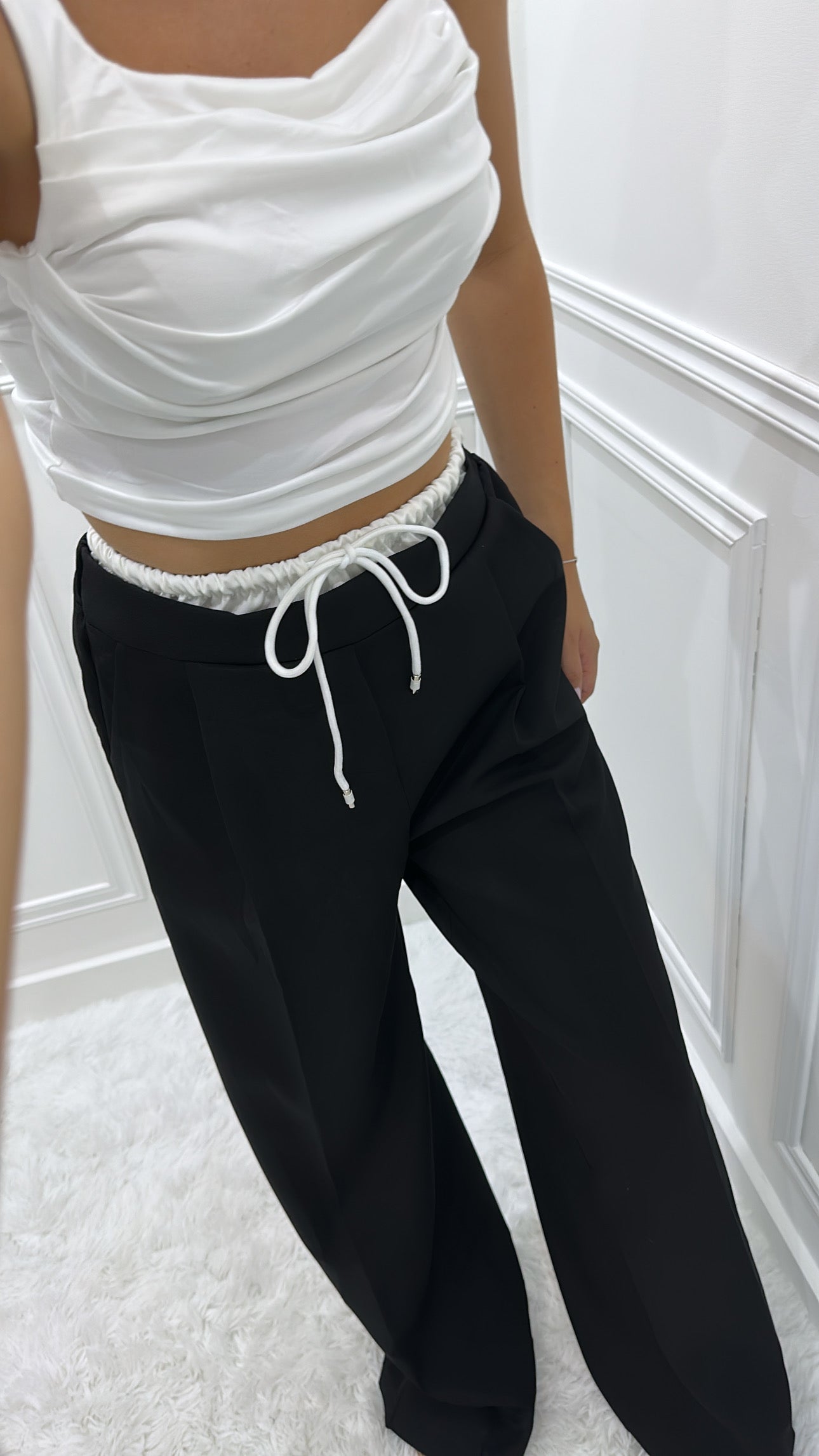 Black Contrast Waistband Trousers (pre order)