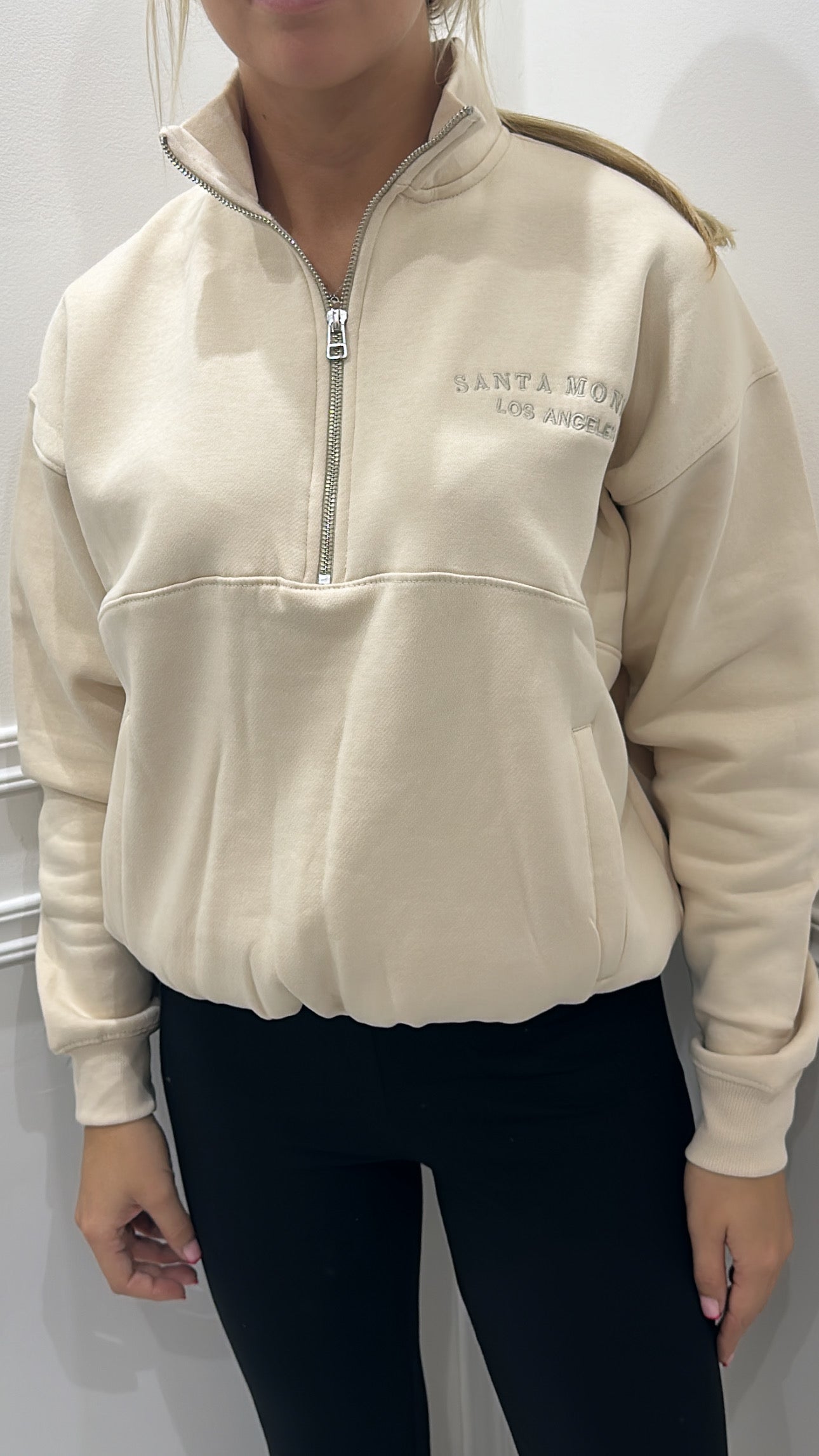 Beige ‘Santa Monica’ Quarter Zip Up Jumper