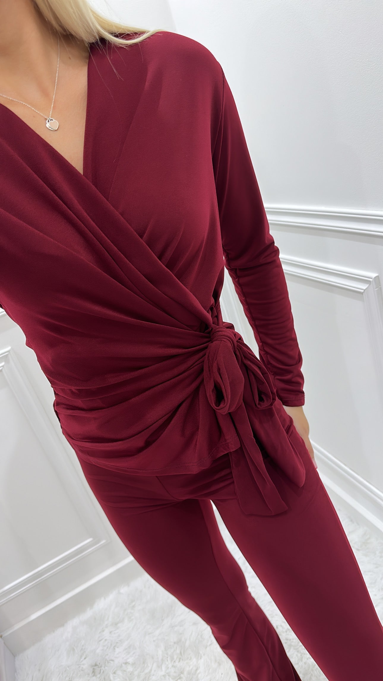 Burgundy Silky Tie Up Co Ord