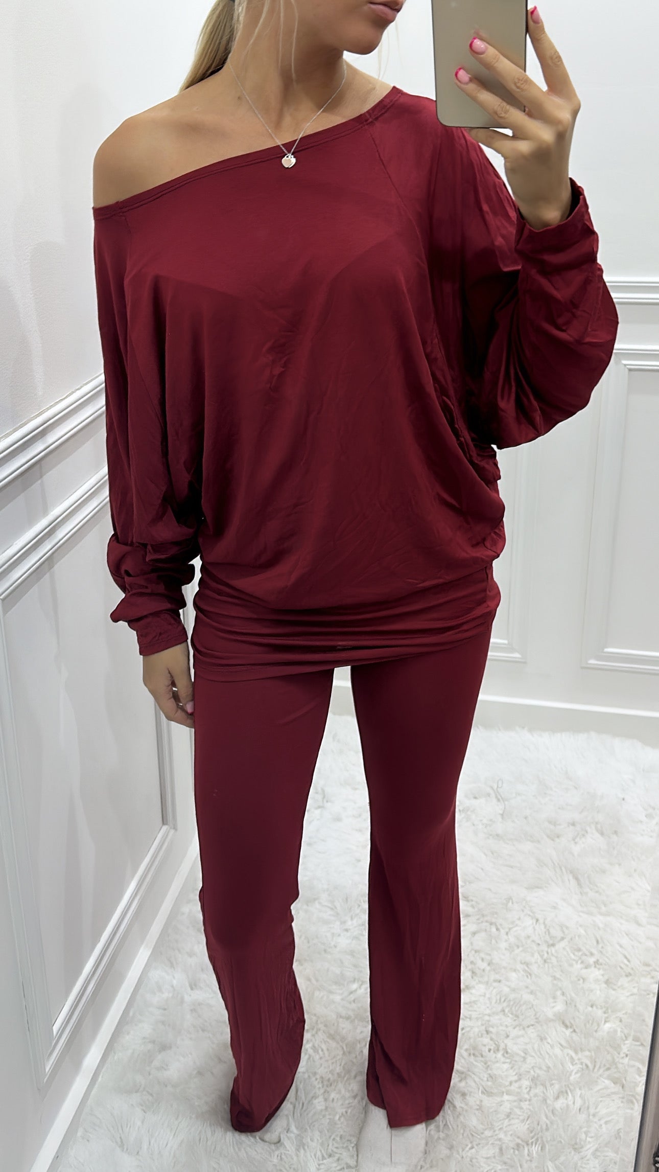 Burgundy Off The Shoulder Co Ord