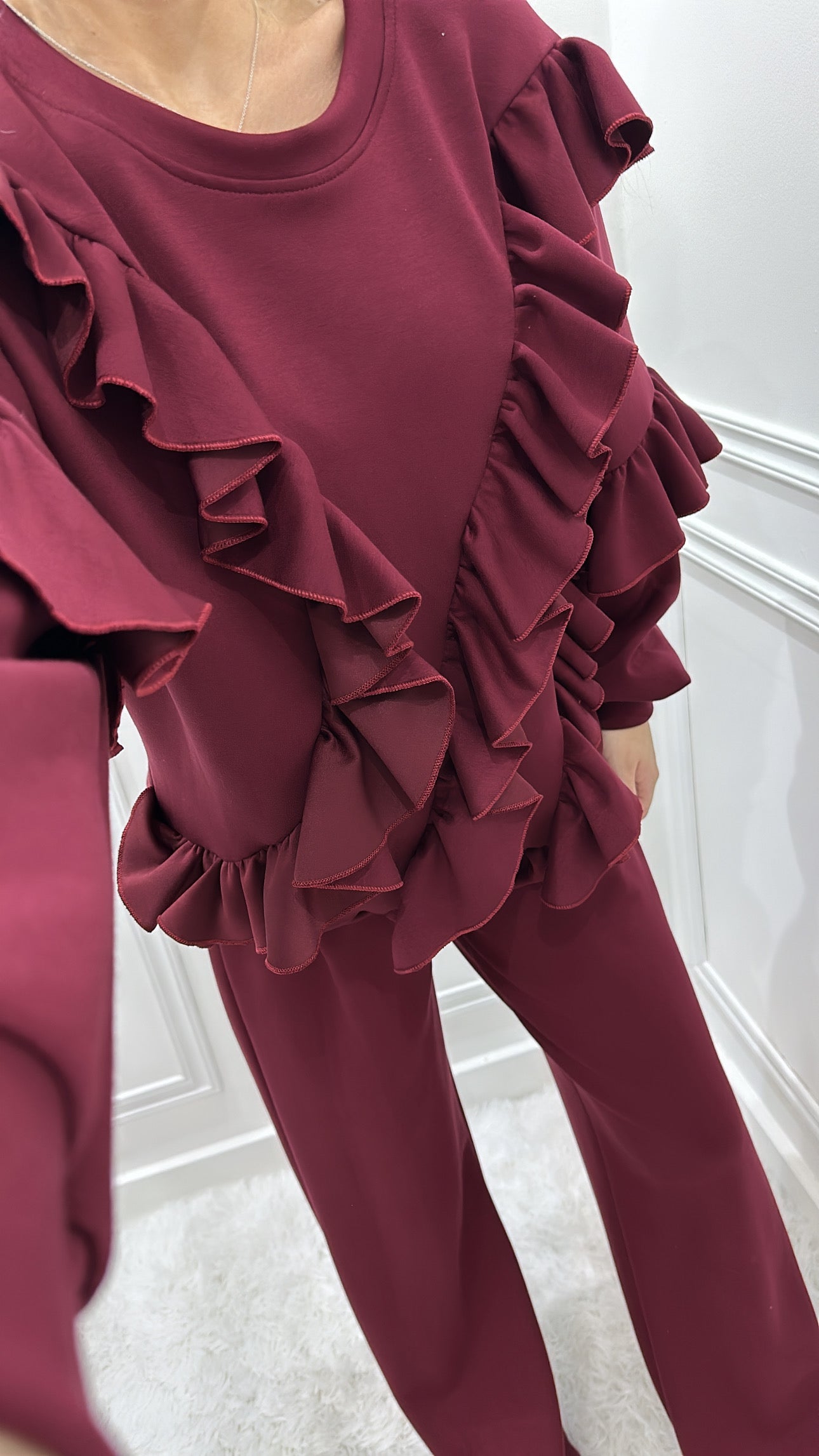 Burgundy Ruffle Tracksuit