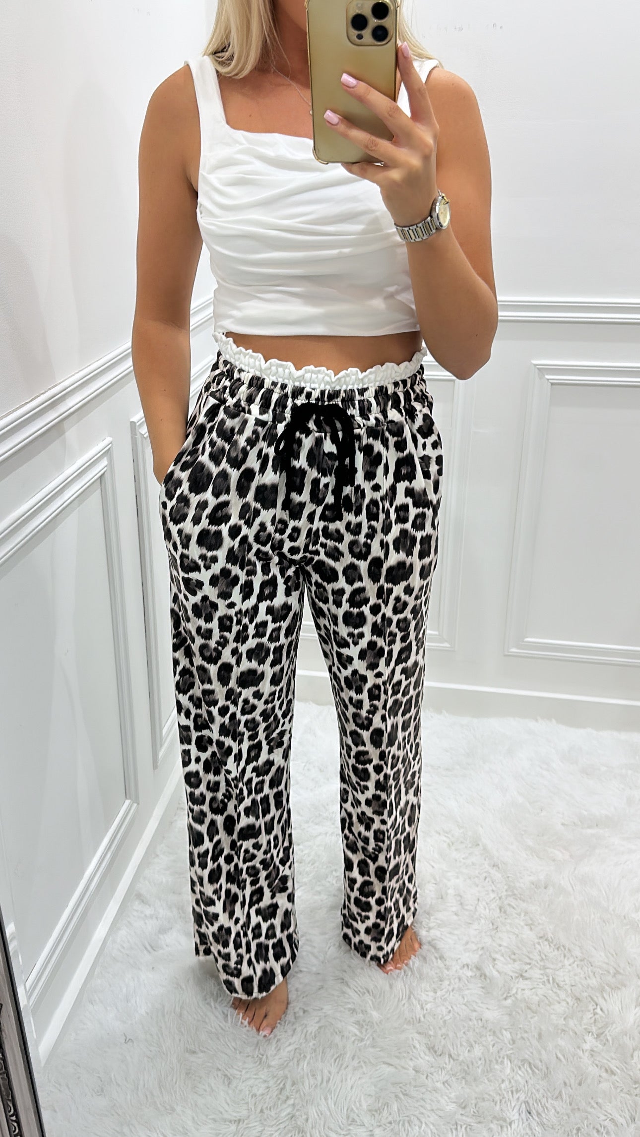 Leopard Contrast Waistband Trousers