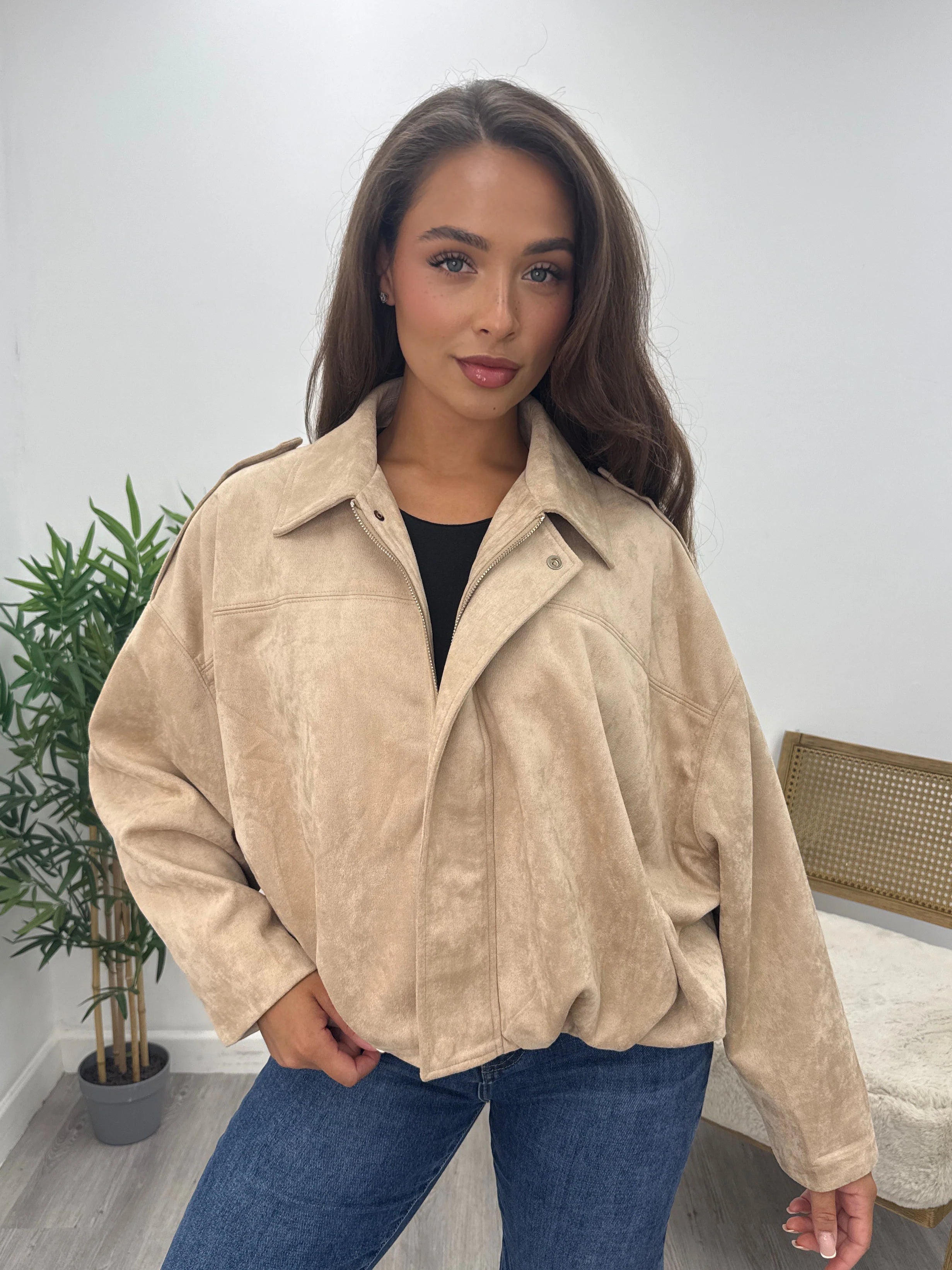 Suede Look Jacket Beige