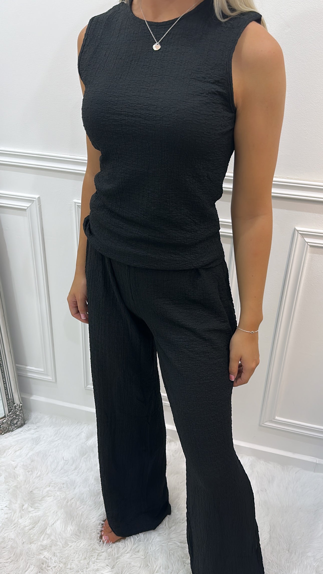 Black Textured Trouser Co Ord