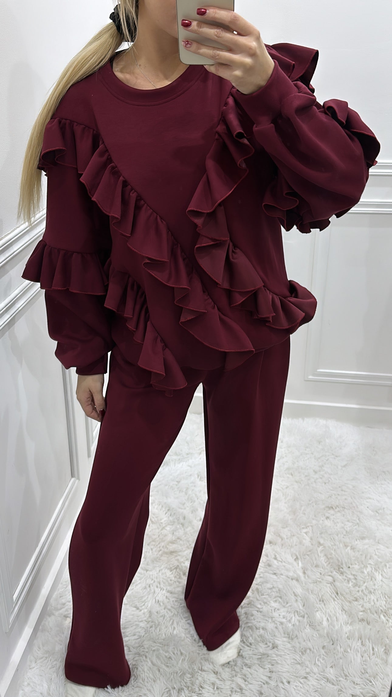 Burgundy Ruffle Tracksuit