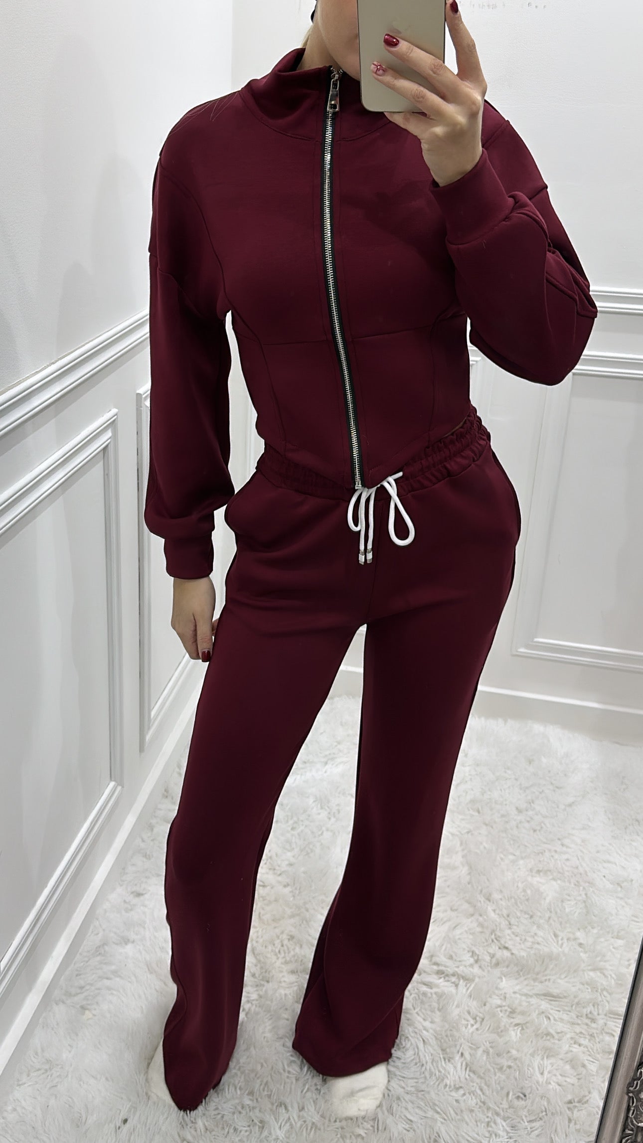 Burgundy Zip Up Corset Style Tracksuit