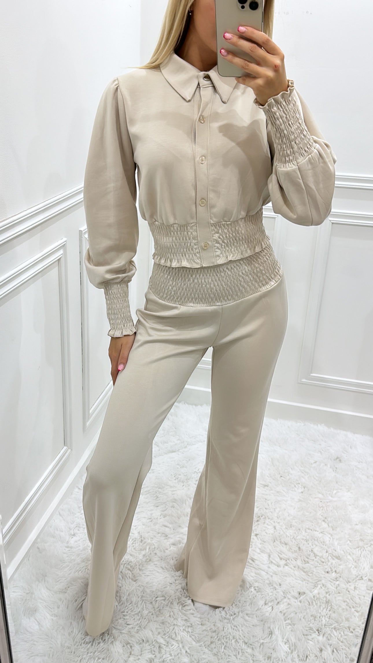 Beige Buttoned Lounge Set