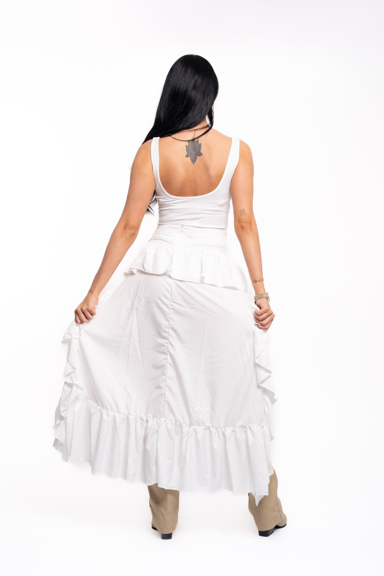 White Ruffle Maxi Skirt