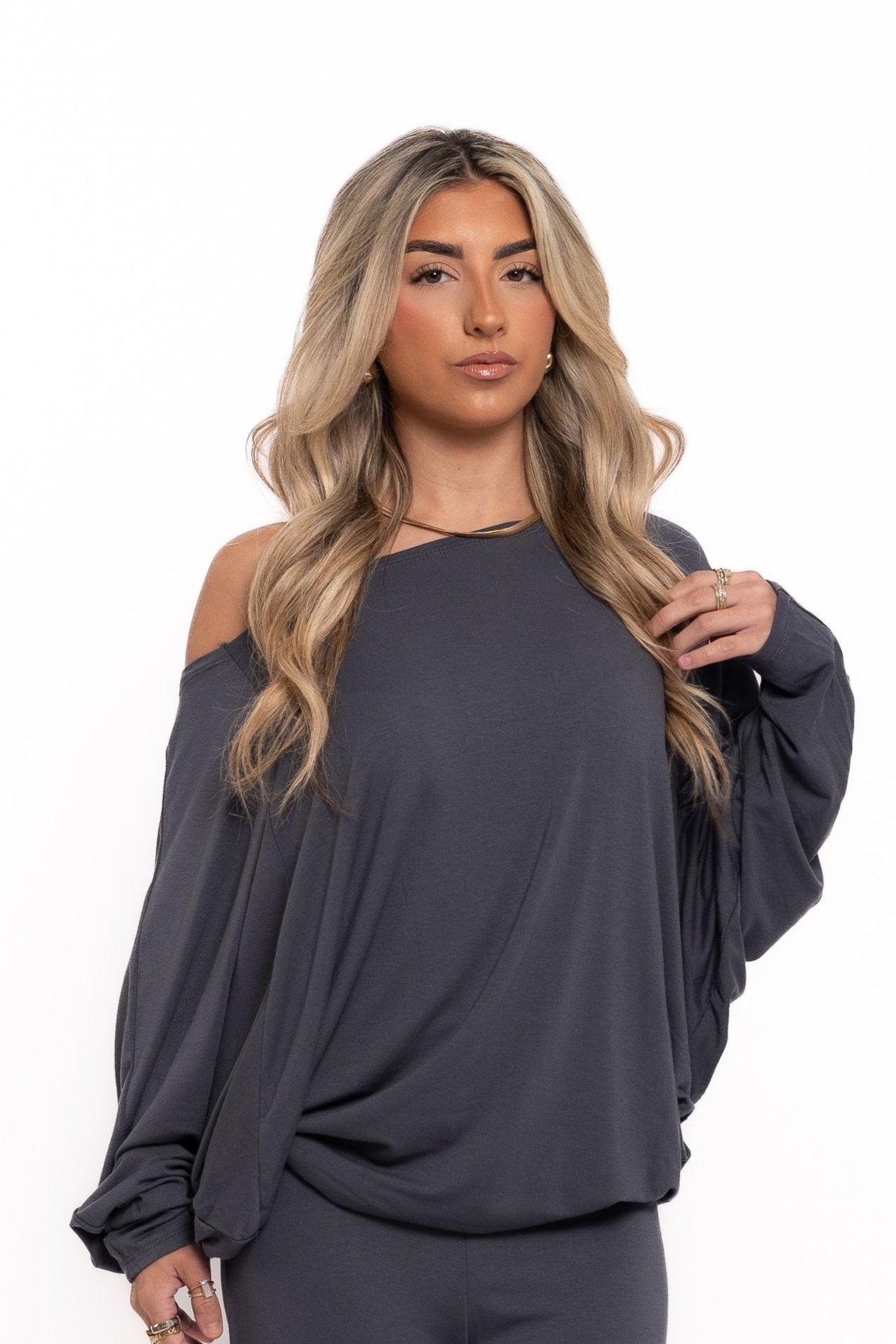 Charcoal Grey Off The Shoulder Co Ord