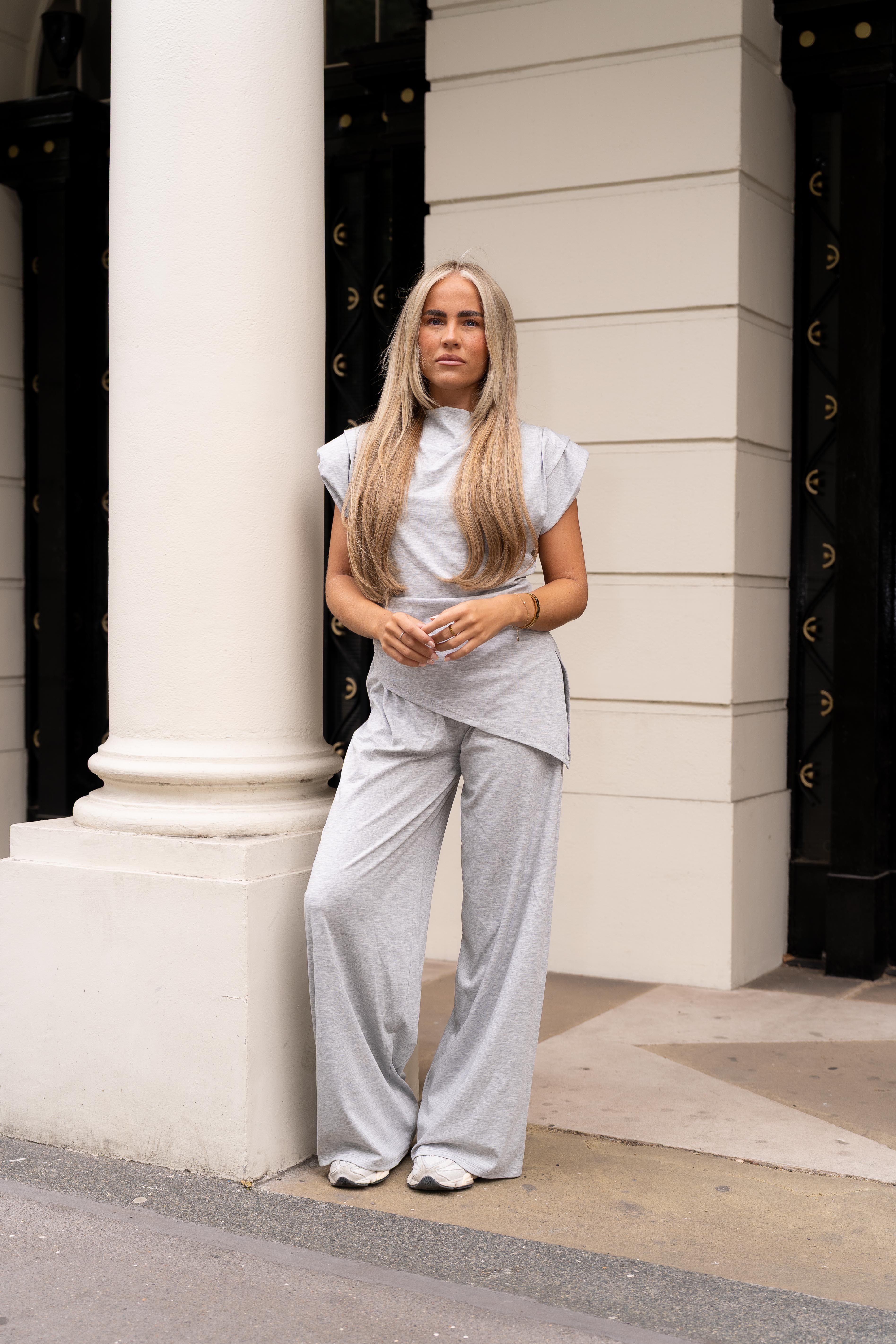 Grey Wide Leg Trouser Set