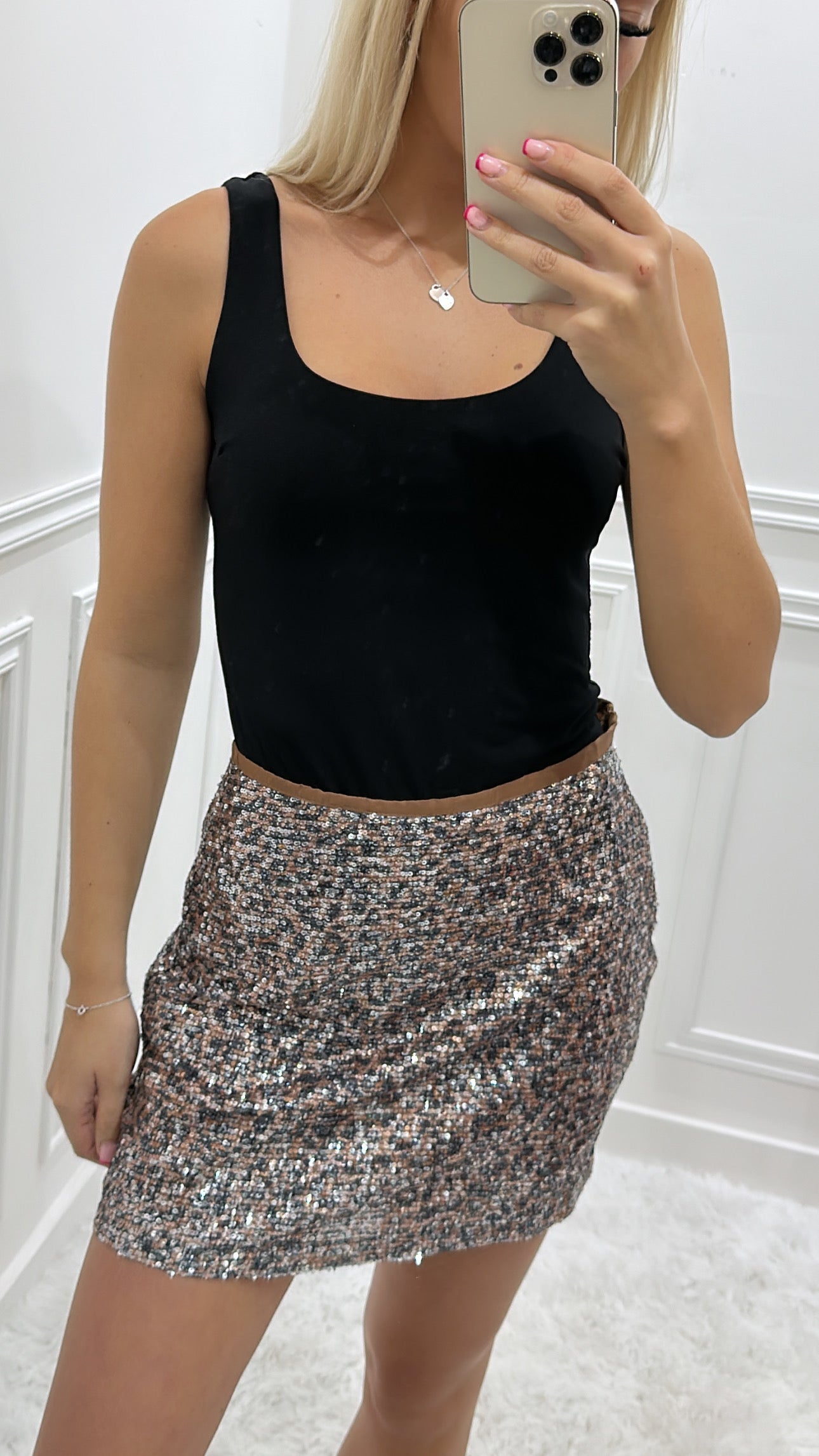 Leopard Sequin Mini Skirt