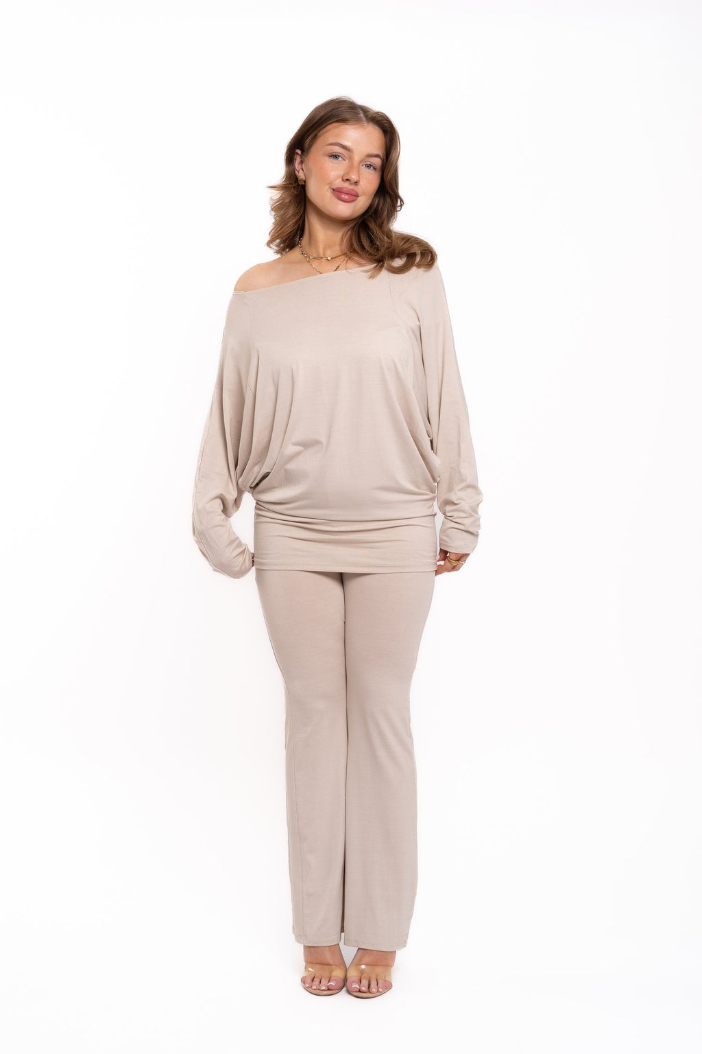 Beige Off The Shoulder Co Ord