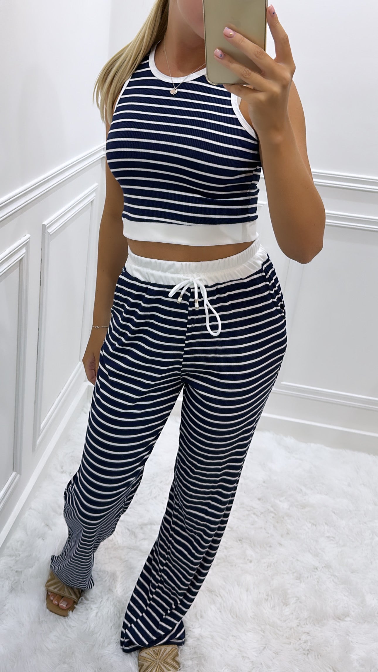 Navy Striped Trouser Lounge Set