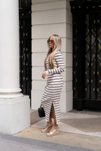 Cream & Black Stripe Maxi Skirt Co Ord