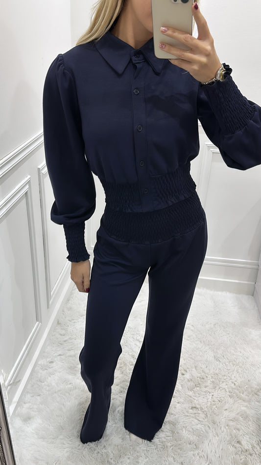 Navy Buttoned Lounge Set