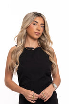 Backless Puff Hem Dress Black