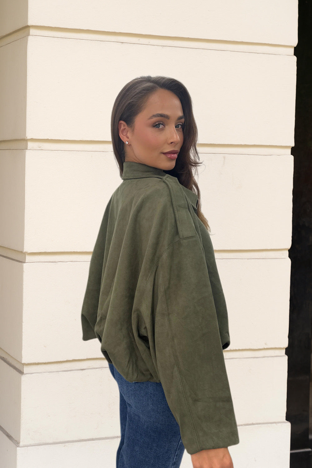 Suede Look Jacket Khaki
