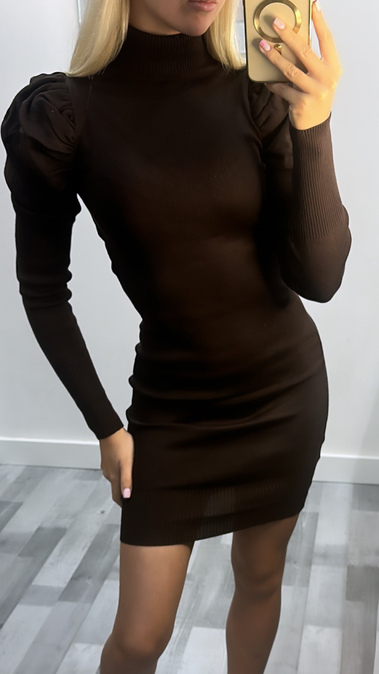 Chocolate Brown Roll Neck Dress