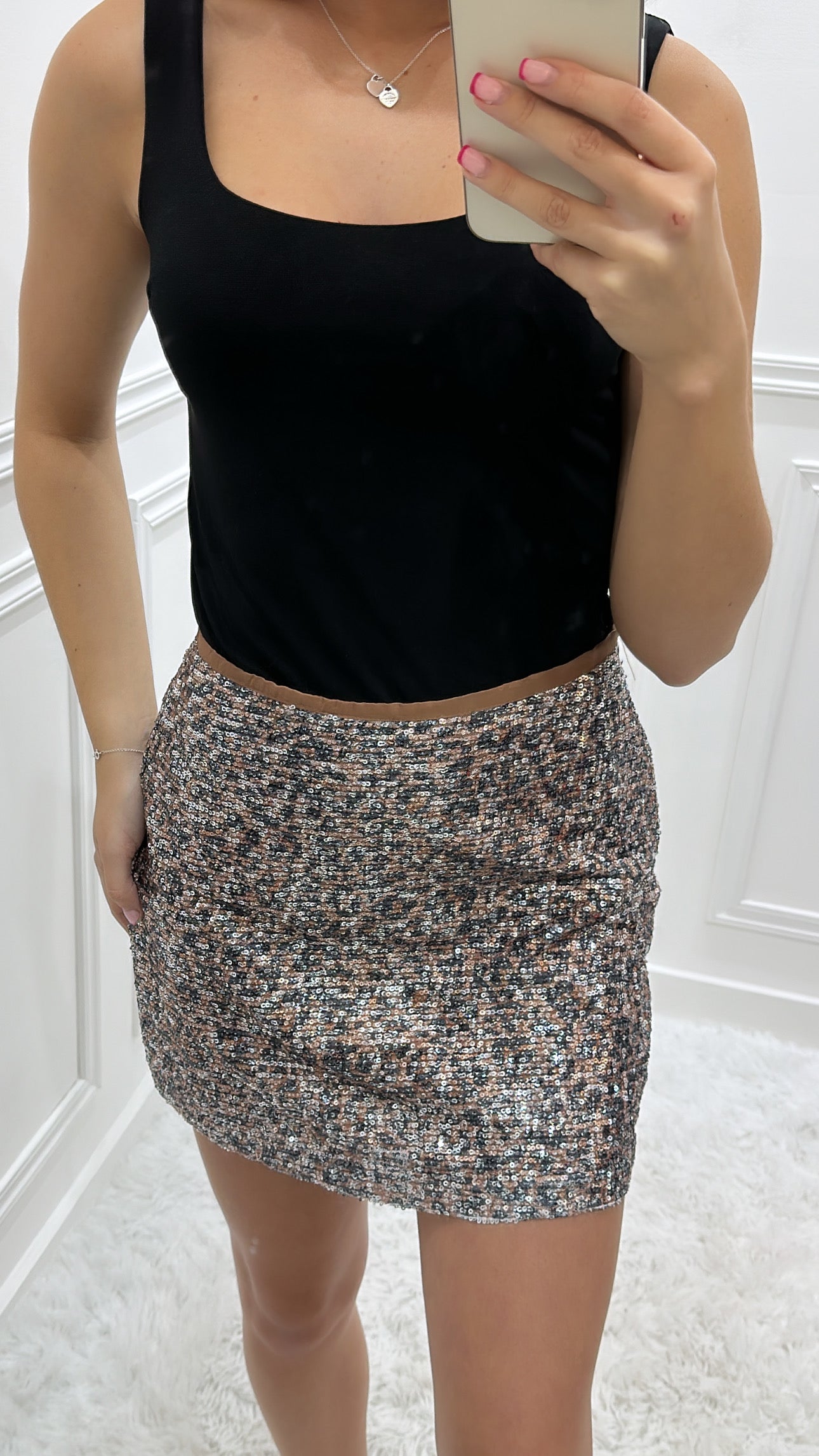 Leopard Sequin Mini Skirt