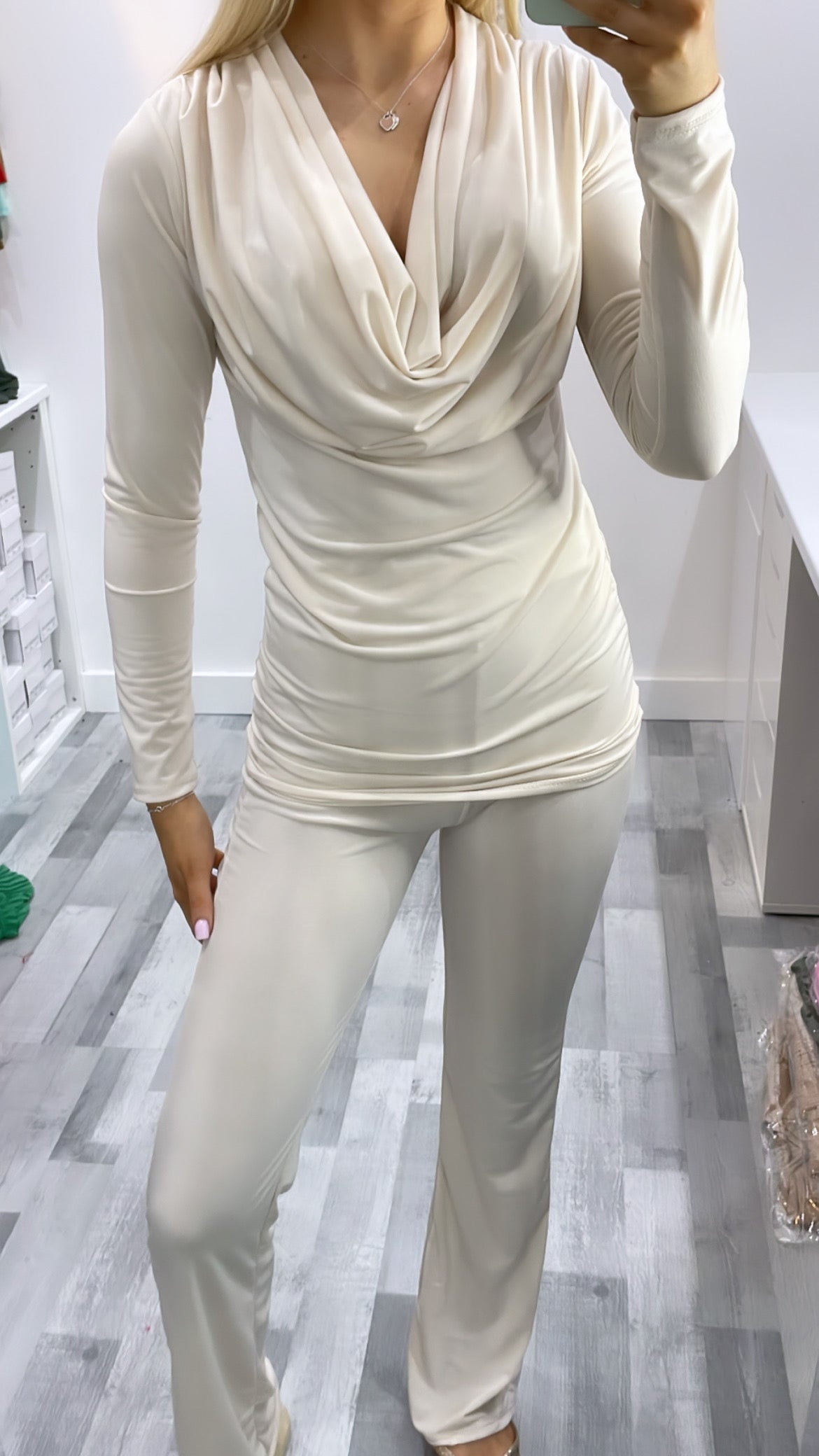 Beige Cowl Neck Co Ord