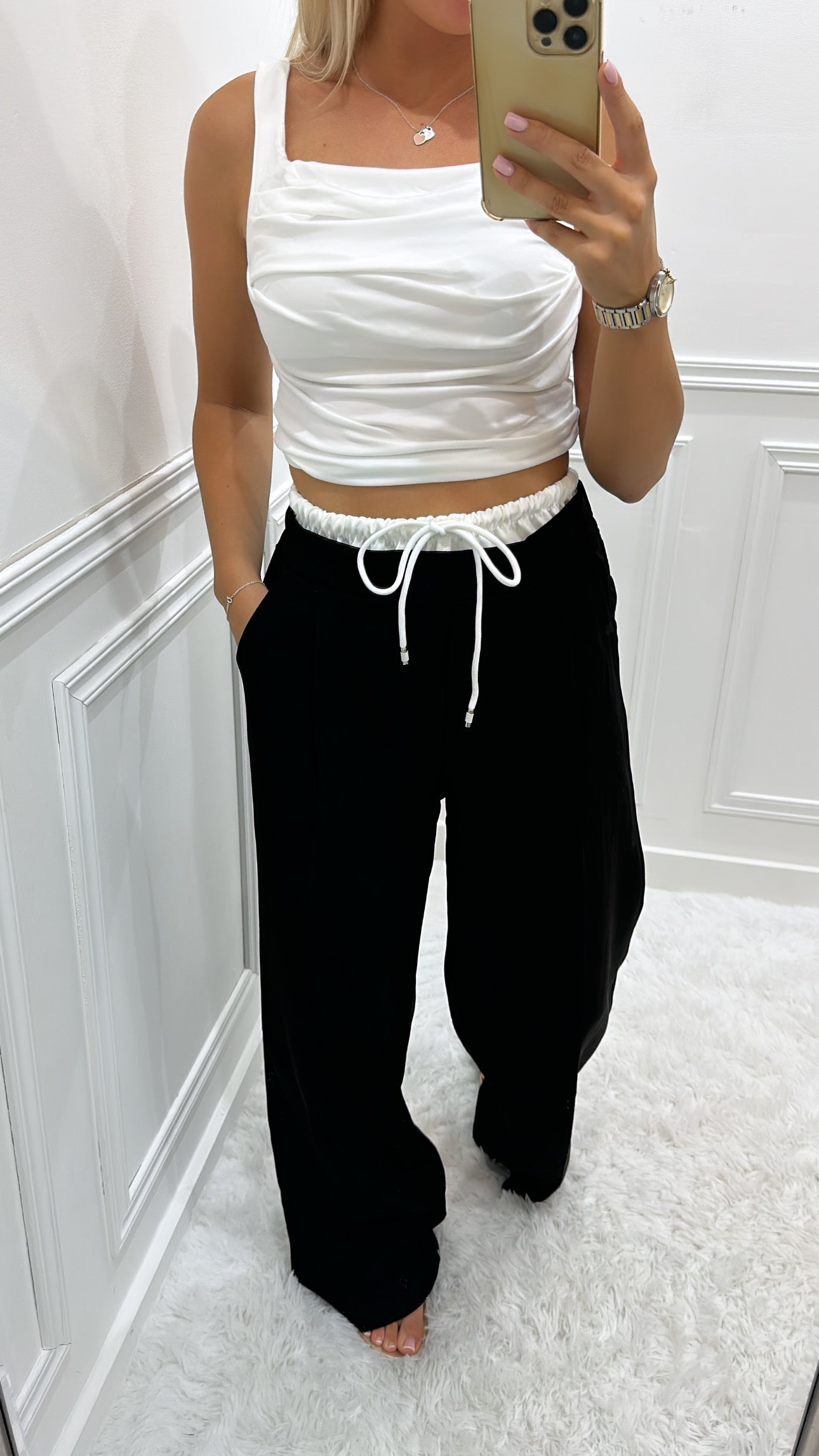 Black Contrast Waistband Trousers (pre order)