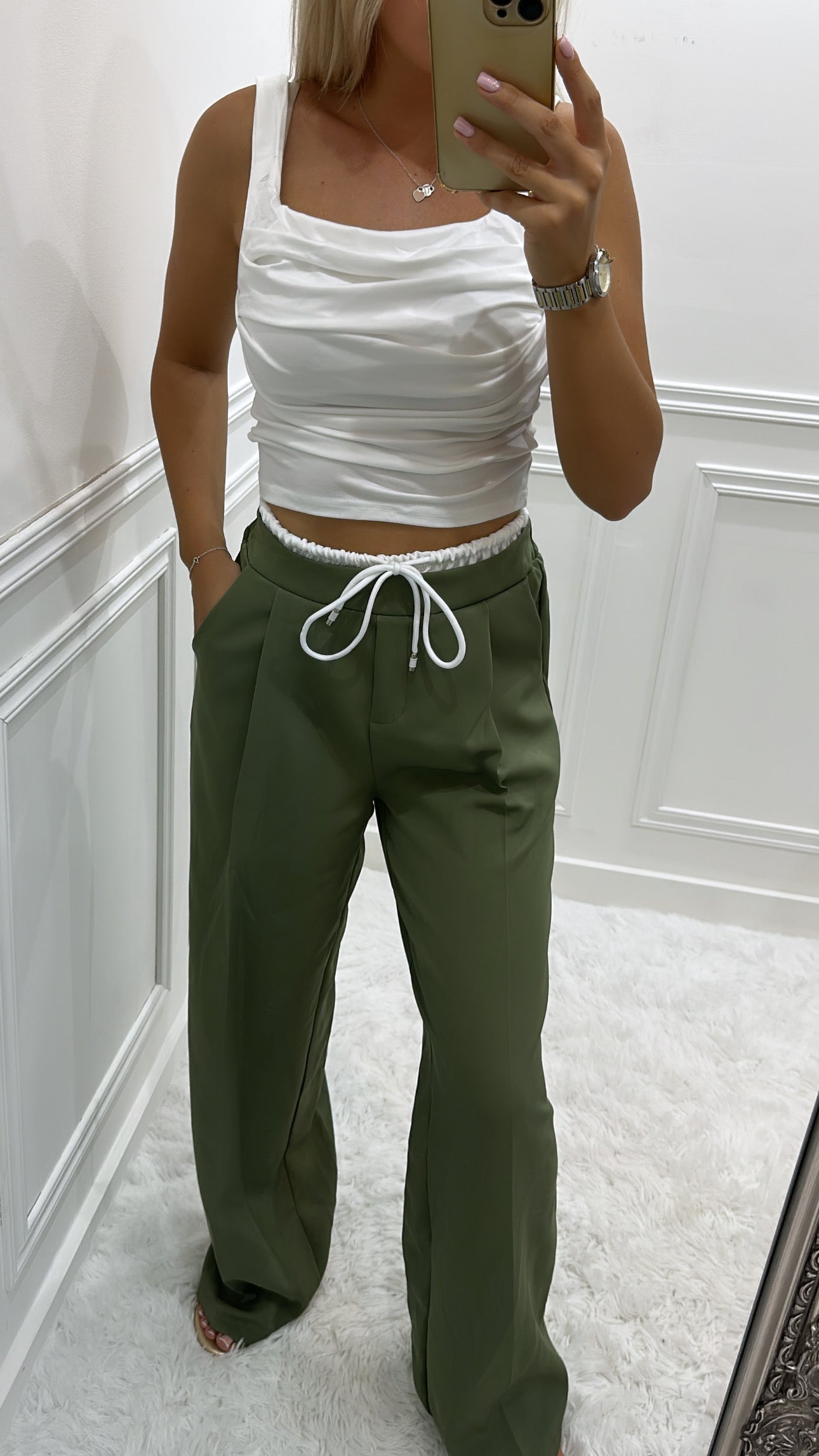 Khaki Contrast Waistband Trousers