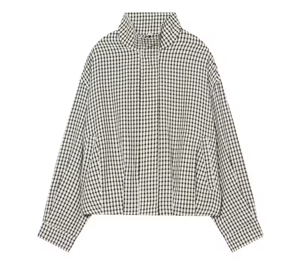 Oversized Gingham Check Bomber Jacket