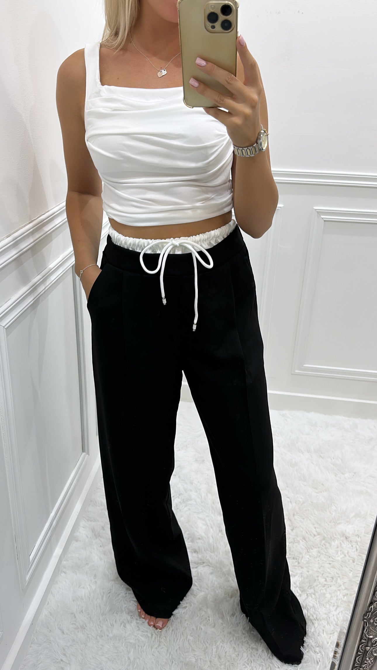 Black Contrast Waistband Trousers (pre order)