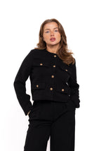 Premium Gold Button Blazer Black