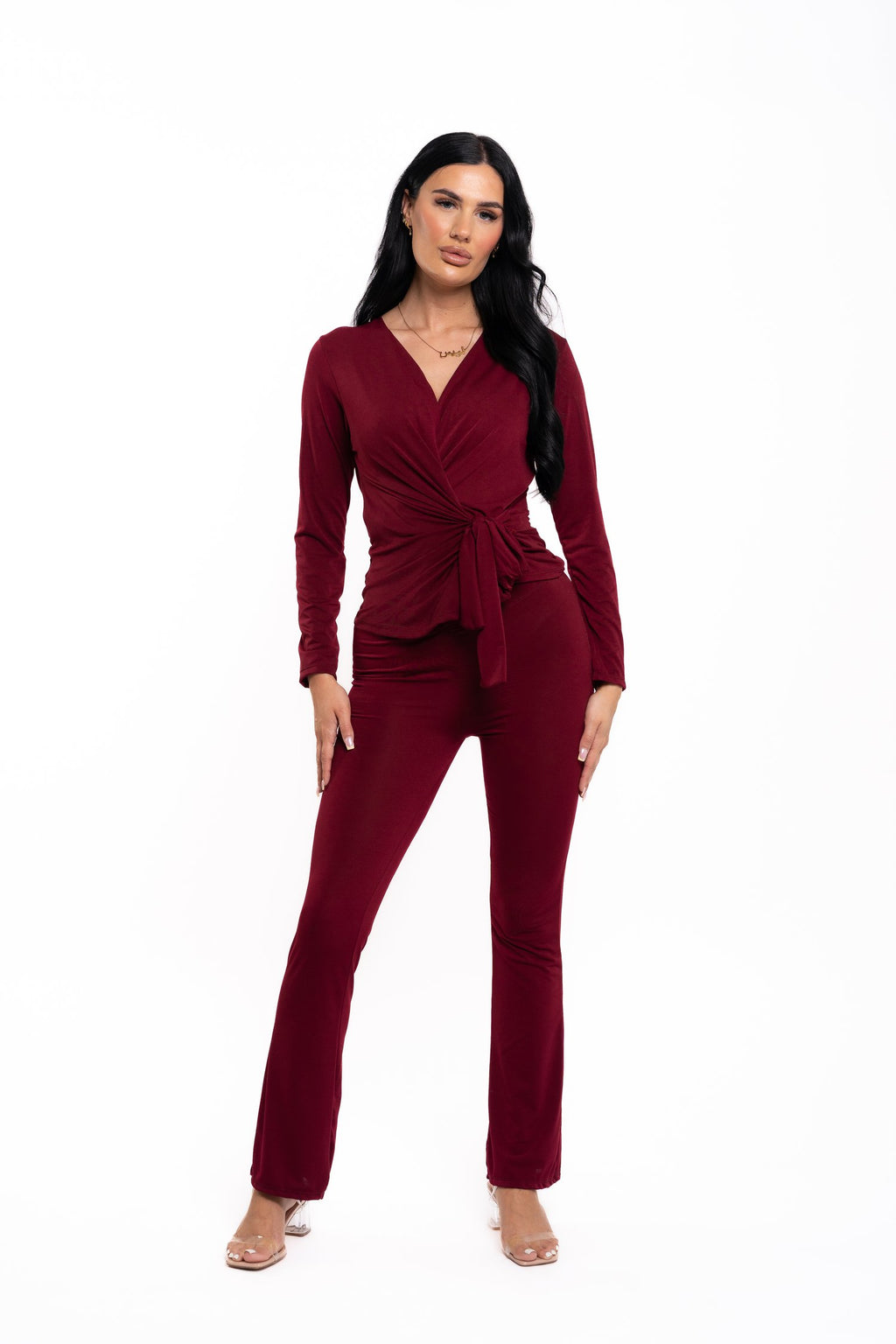 Burgundy Silky Tie Up Co Ord