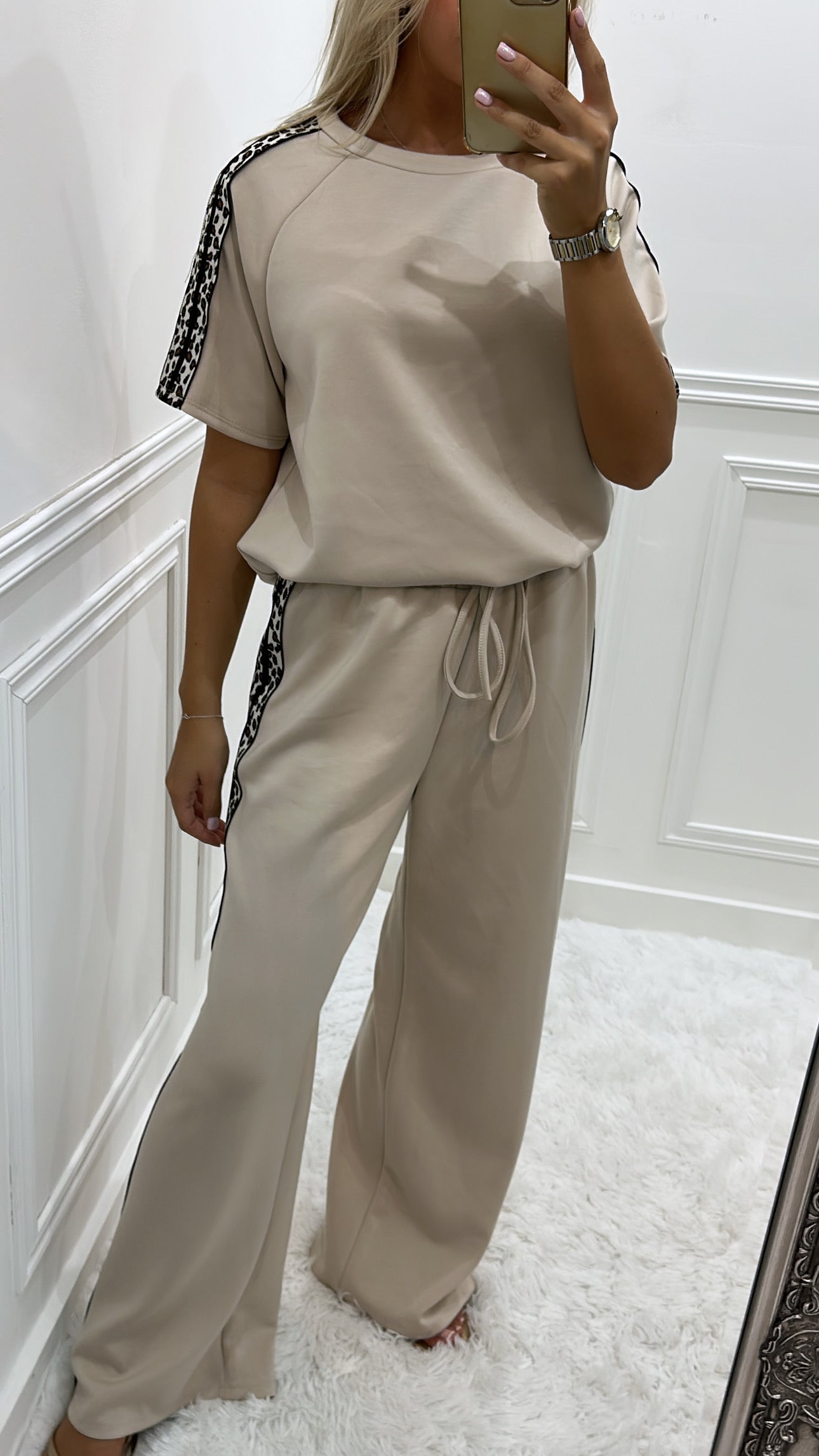 Beige Leopard Side Tracksuit