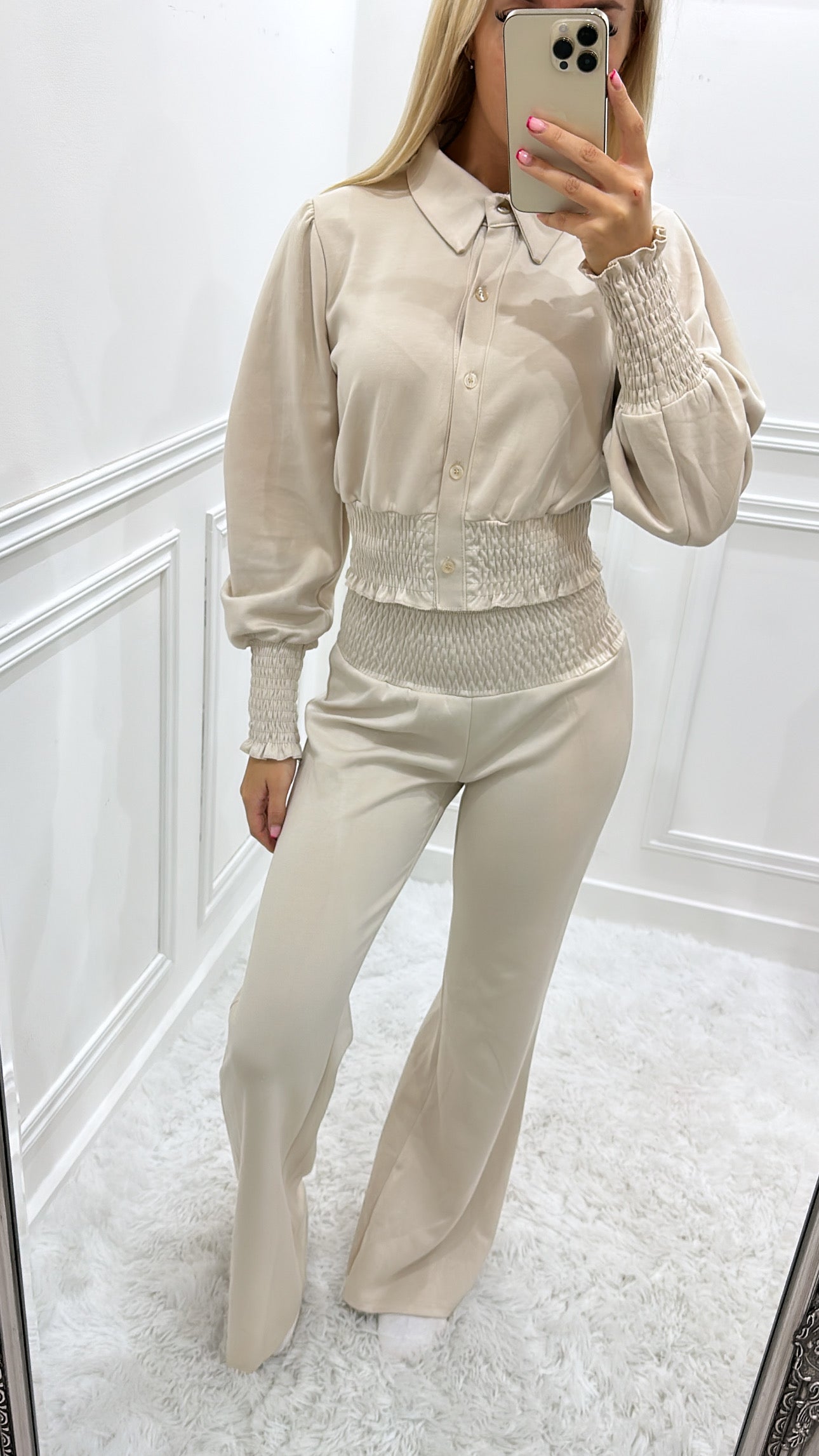 Beige Buttoned Lounge Set