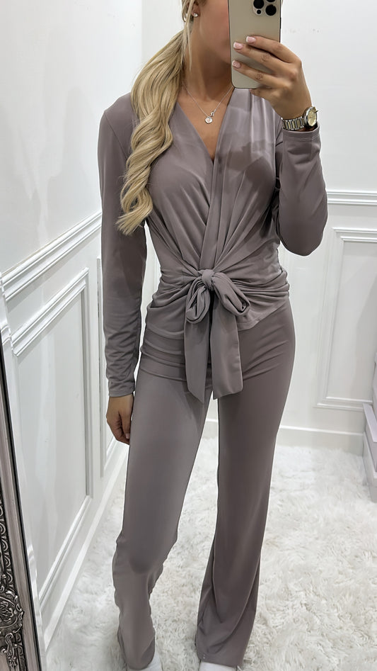 Dove Grey Silky Tie Up Co Ord