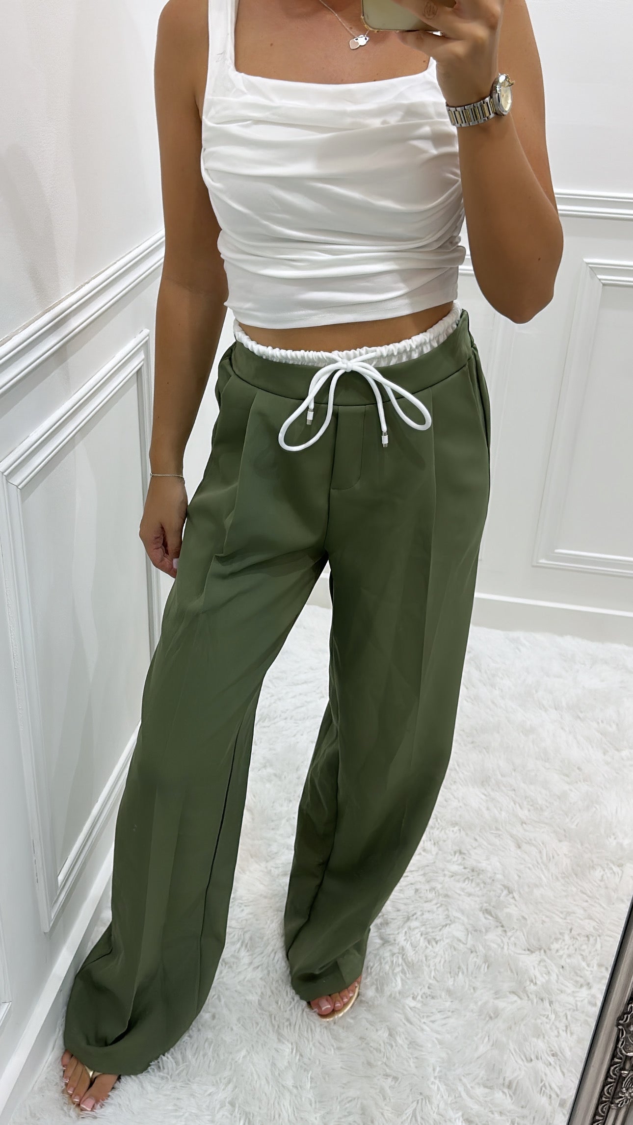 Khaki Contrast Waistband Trousers