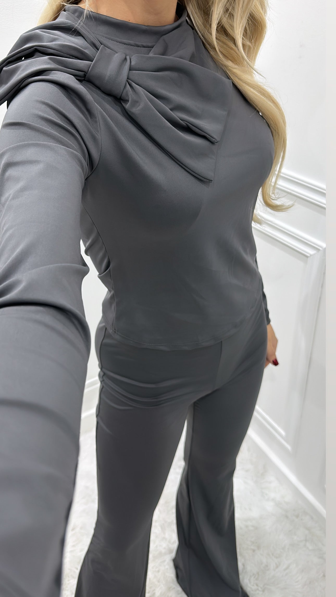 Charcoal Grey Bow Trouser Co Ord