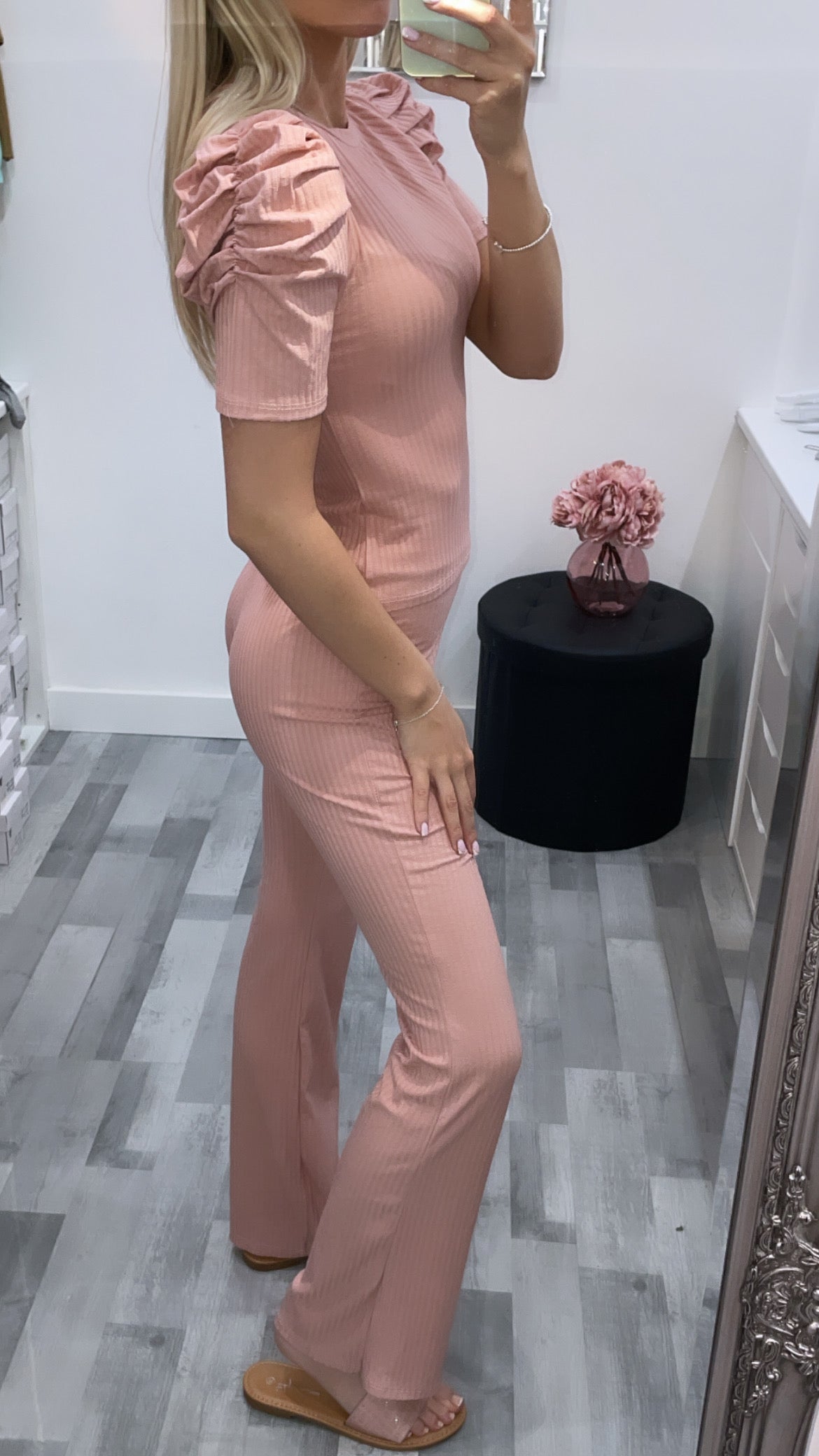 Pink Ruched Shoulder Co Ord