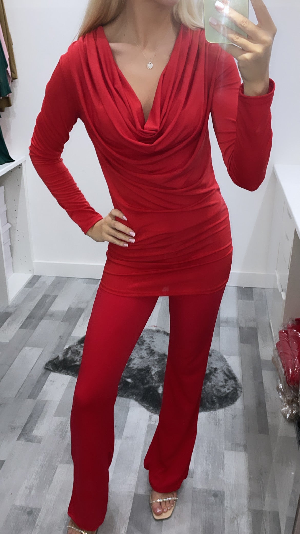 Red Cowl Neck Co Ord