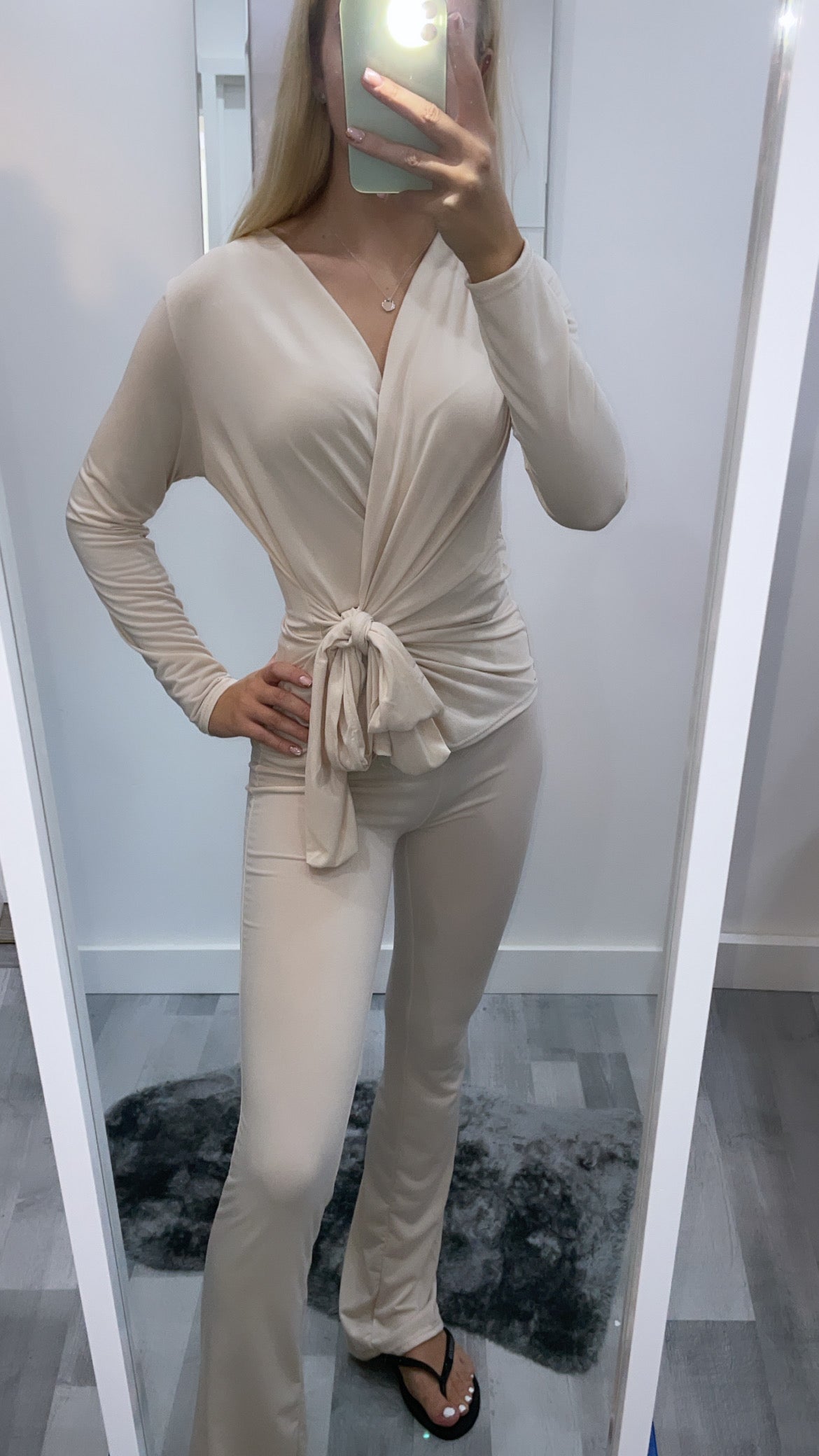 Beige Silky Tie Co Ord