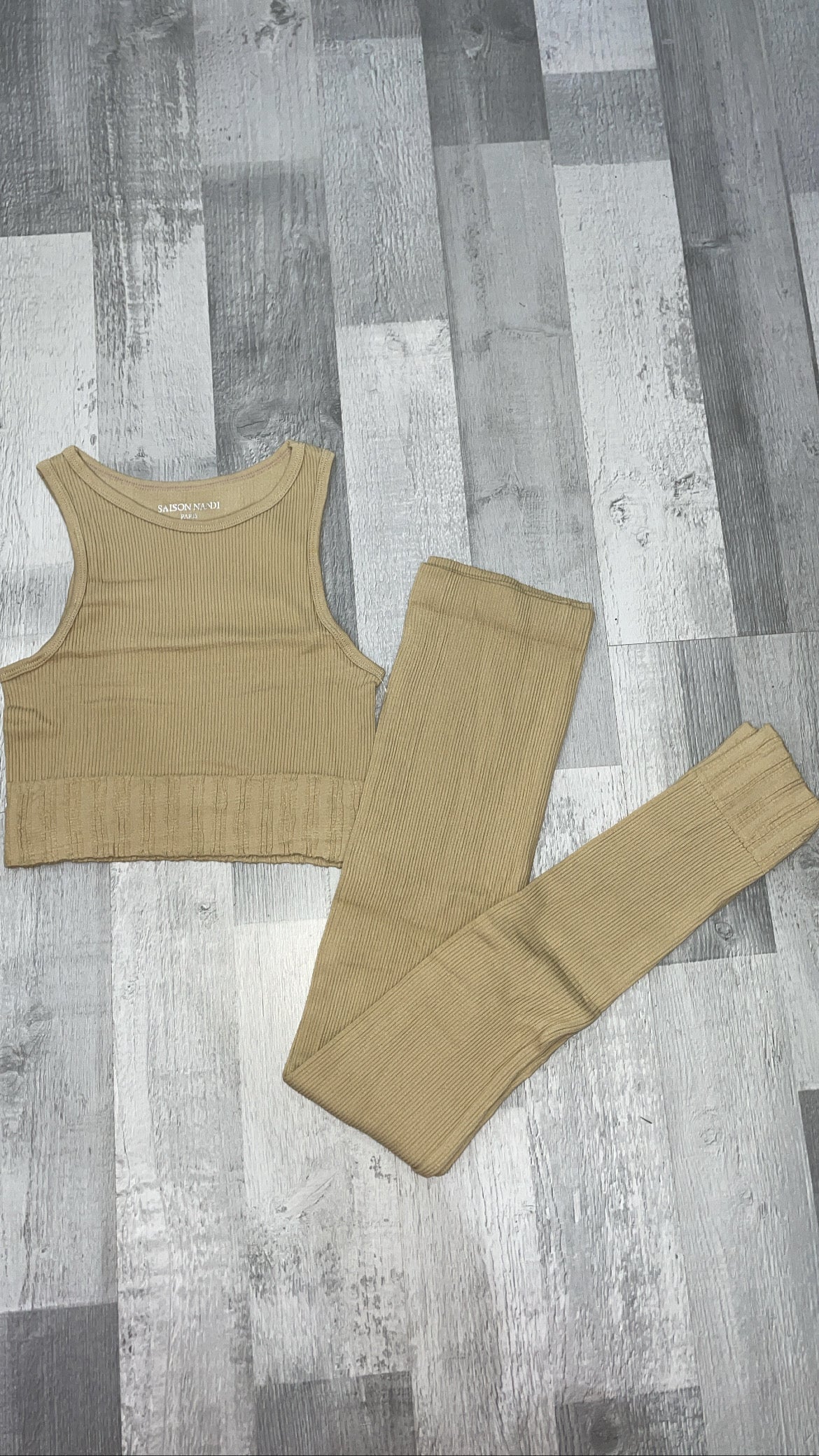 Beige Seamless Ribbed Set