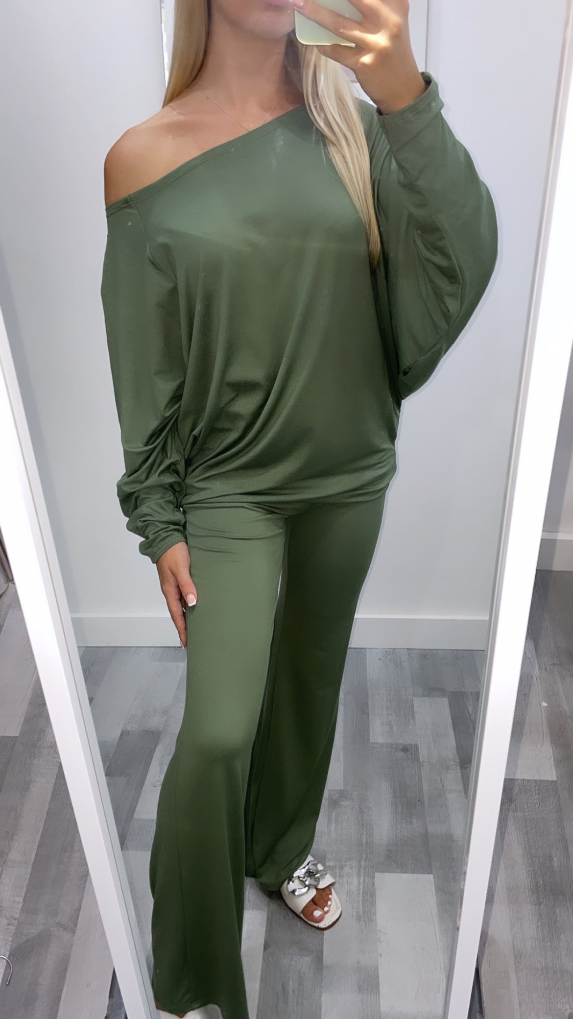 Khaki Off The Shoulder Co Ord