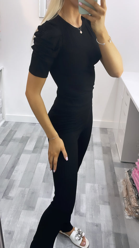 Black Ruched Shoulder Co Ord