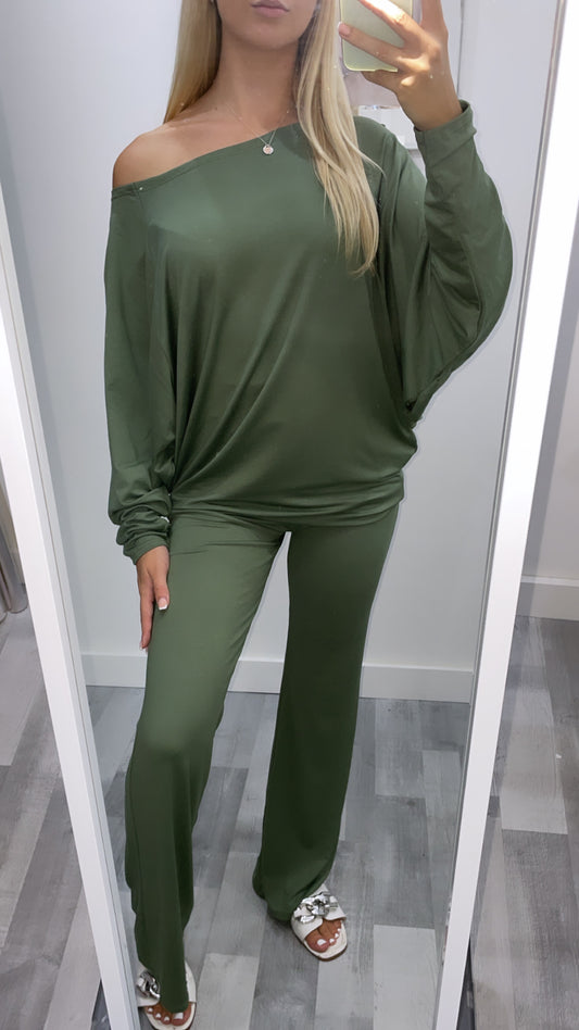 Khaki Off The Shoulder Co Ord