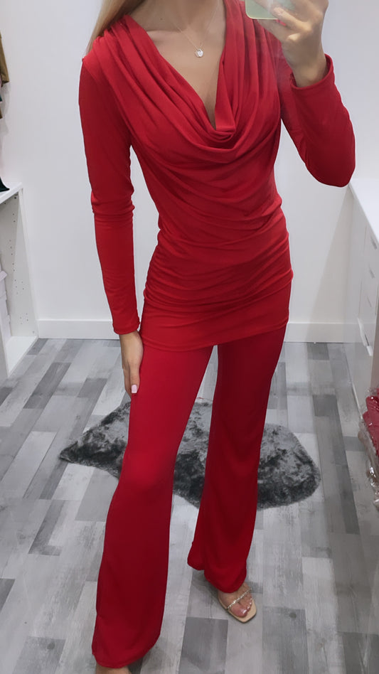 Red Cowl Neck Co Ord