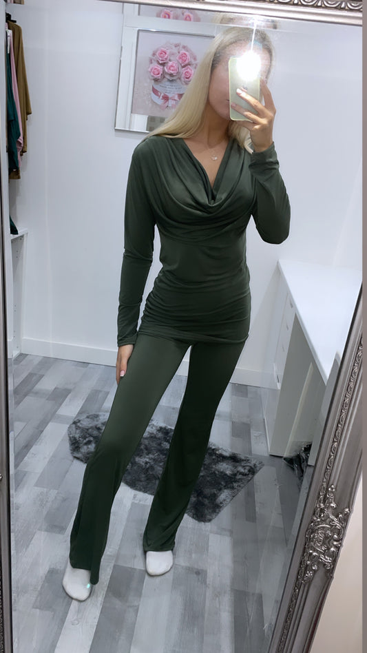 Khaki Cowl Neck Co Ord