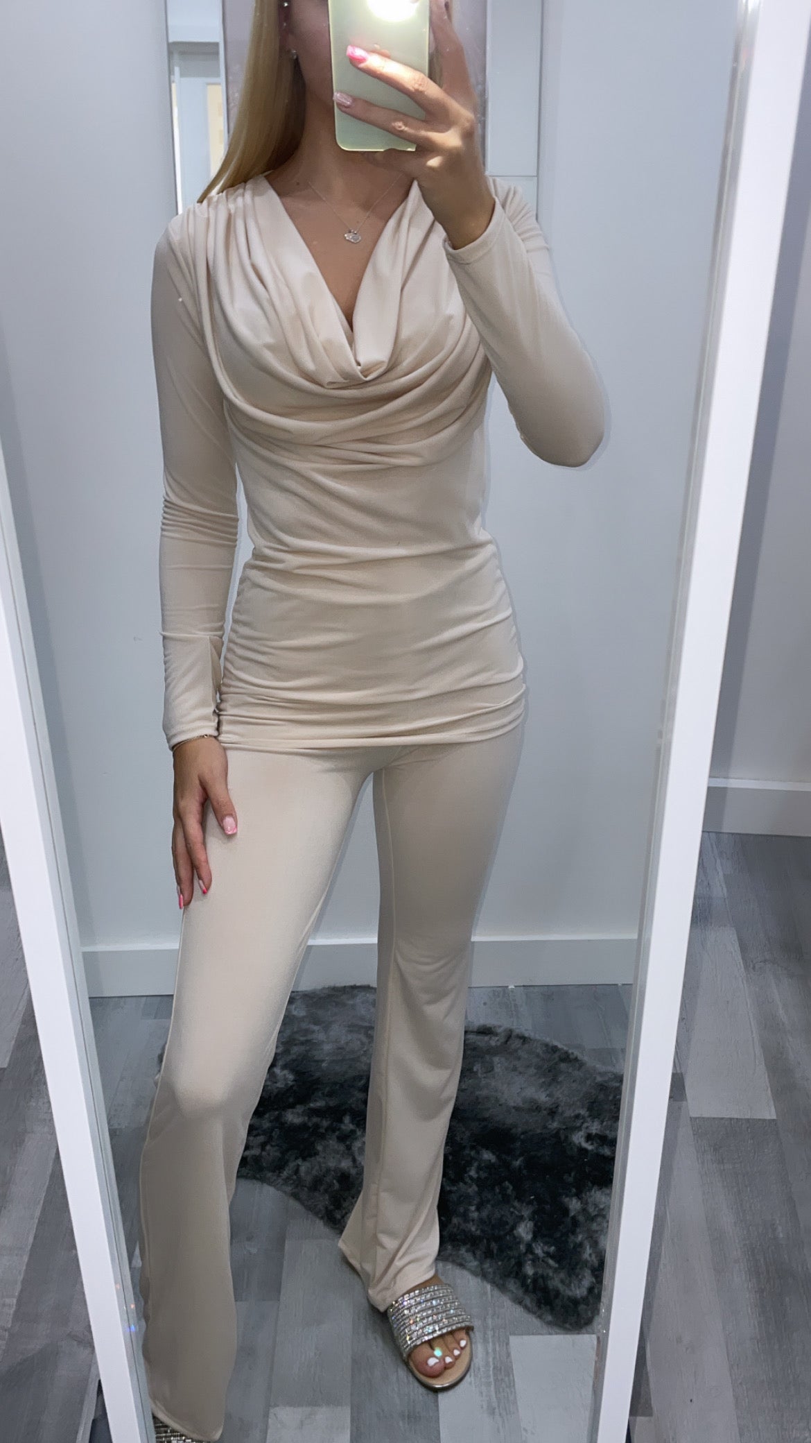 Beige Cowl Neck Co Ord