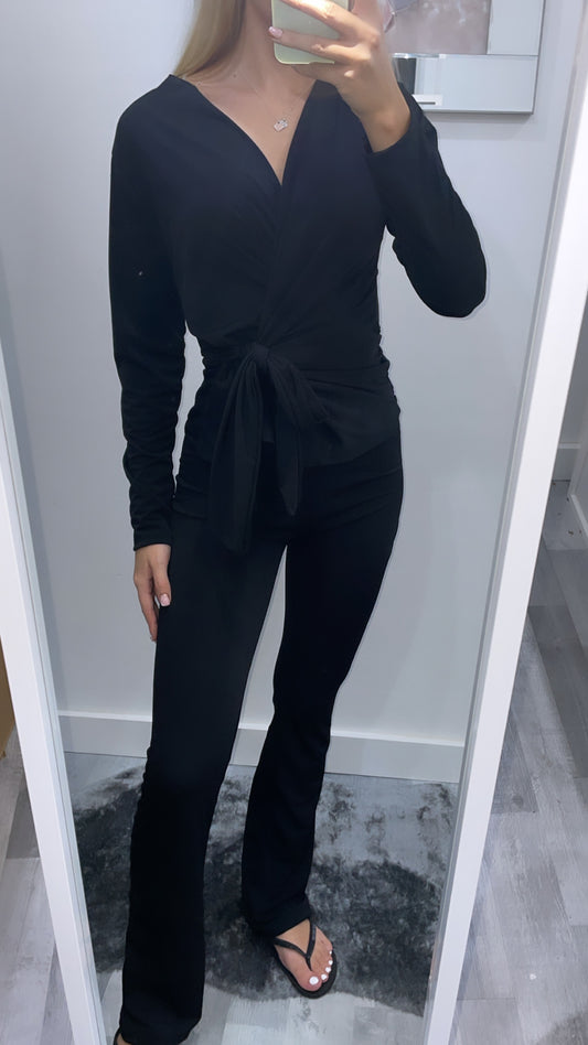 Black Silky Tie Up Co Ord