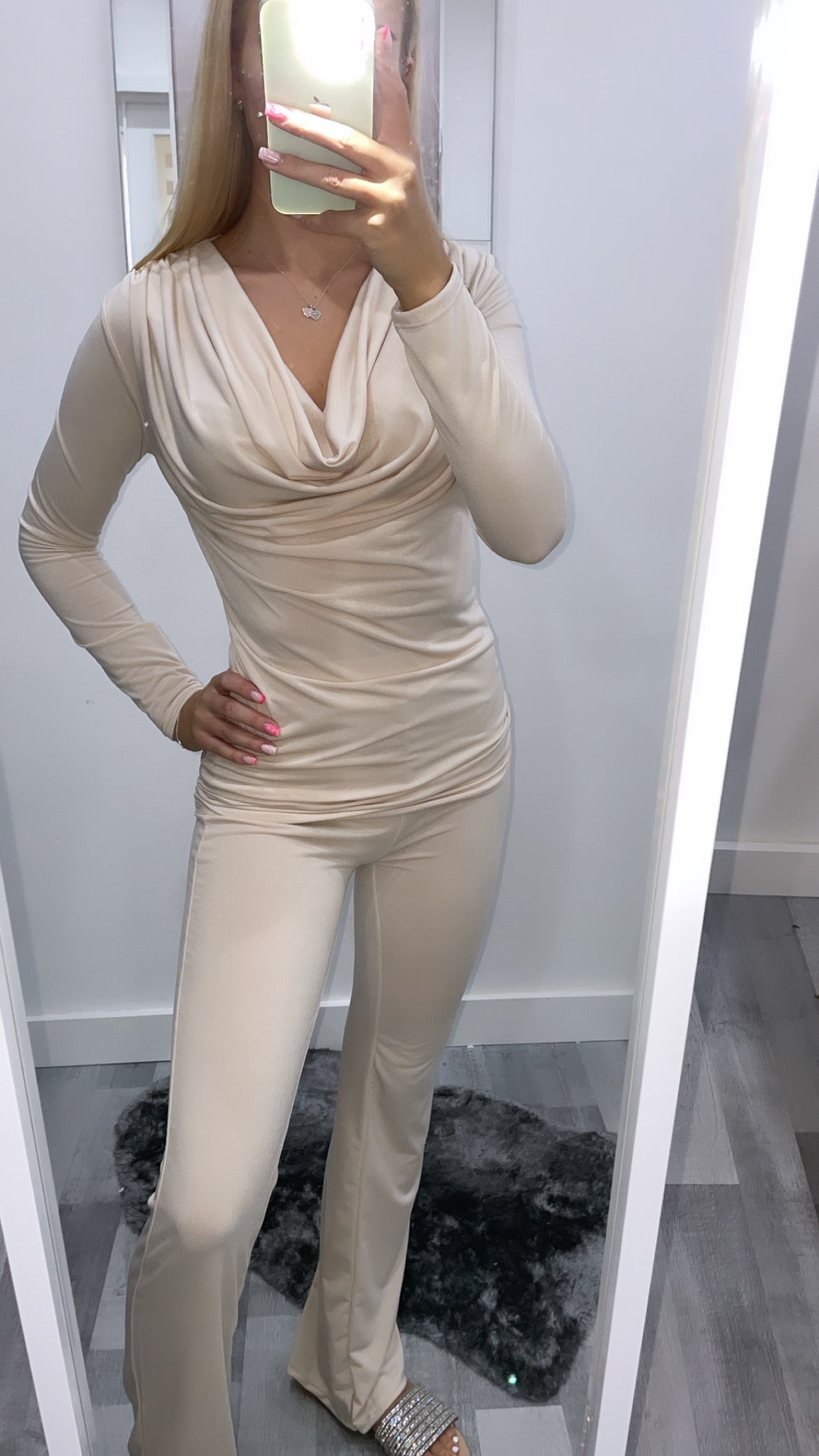 Beige Cowl Neck Co Ord