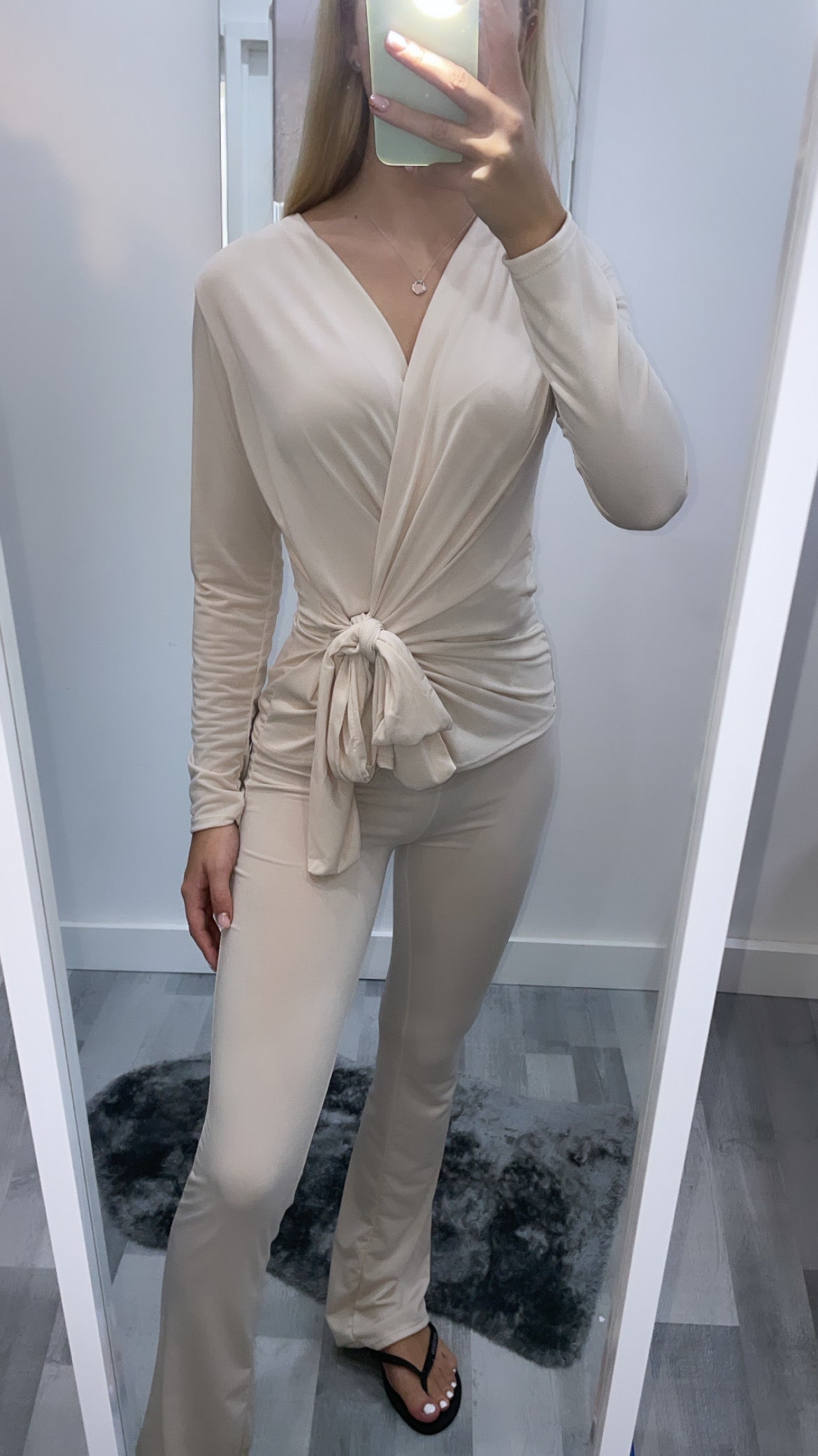 Beige Silky Tie Co Ord