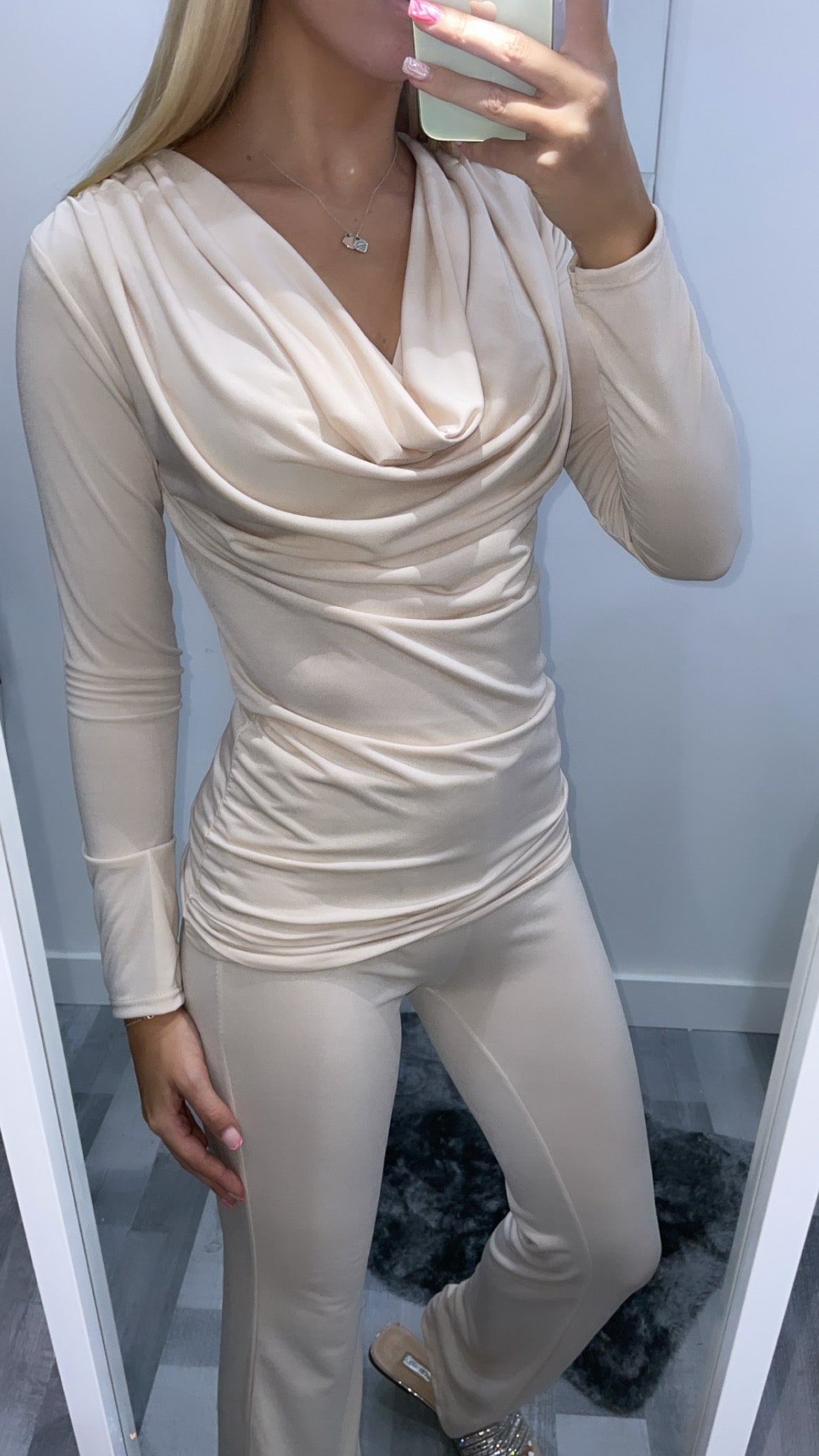 Beige Cowl Neck Co Ord