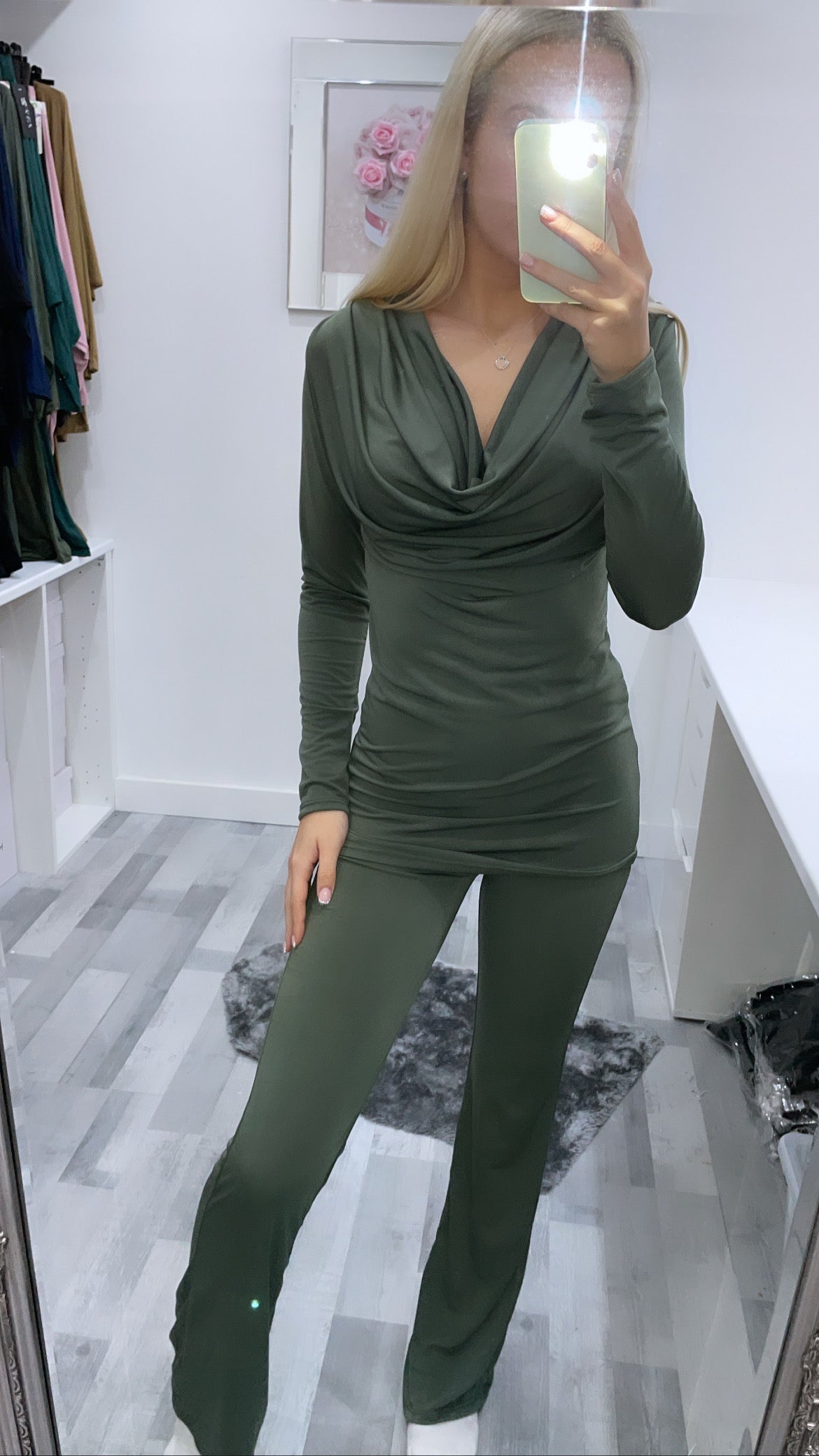 Khaki Cowl Neck Co Ord